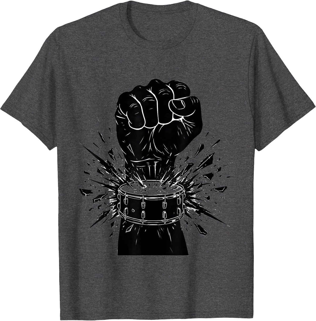 Men's Rock Band Fist Through Bass Drum Graphic T-Shirt - Dark Heather Grey