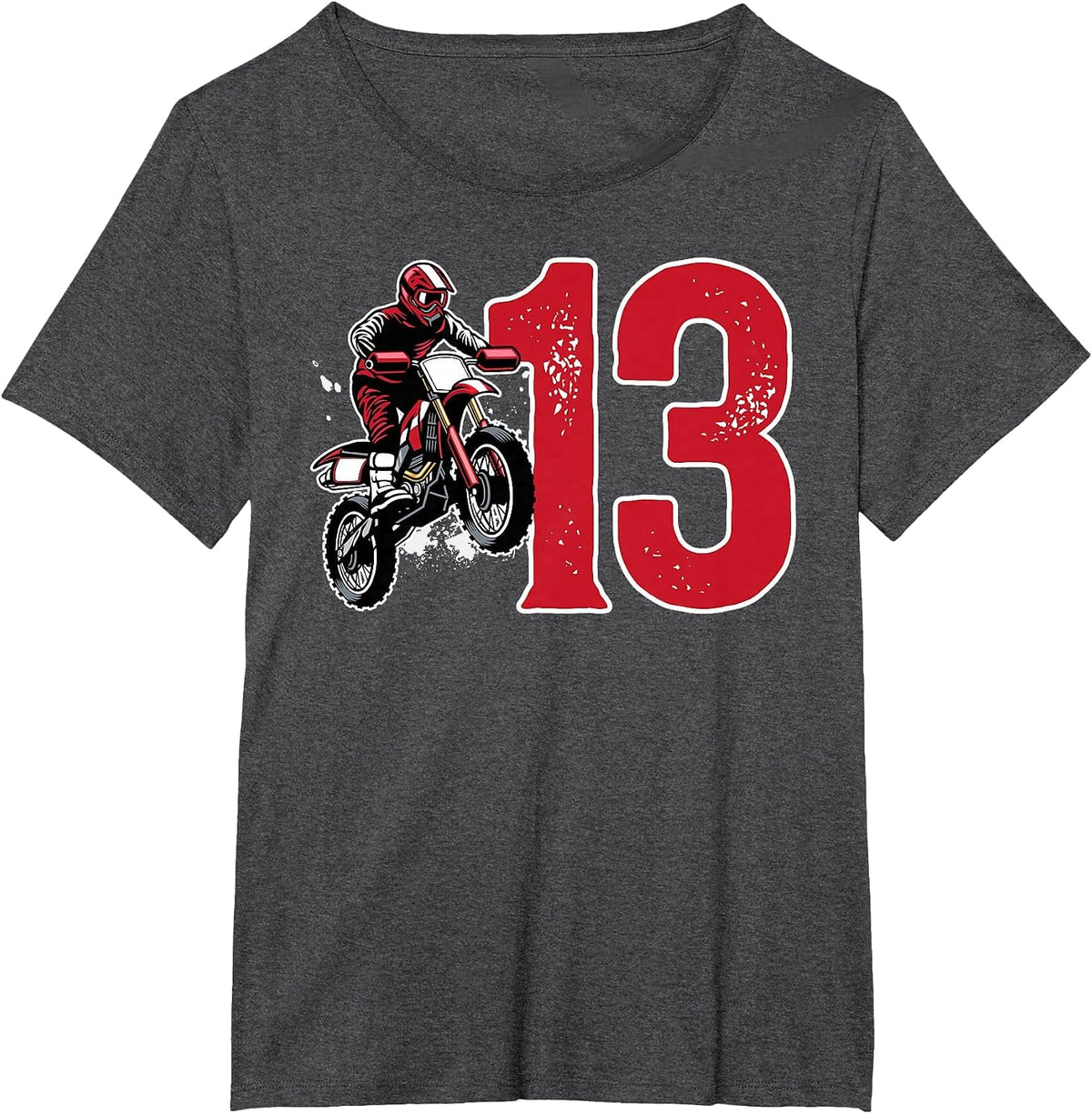13th Dirt Bike Birthday Thirteen Year Old Dirt Biker T-Shirt - Dark Heather Grey