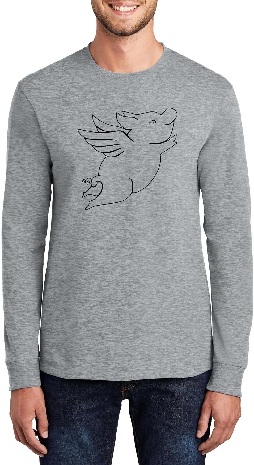 Flying Pig Graphic Top Funny When Pigs Fly Cute Animal Humor Design Cotton Tee Adult Youth Tall Men Women - Mens Long Sleeve