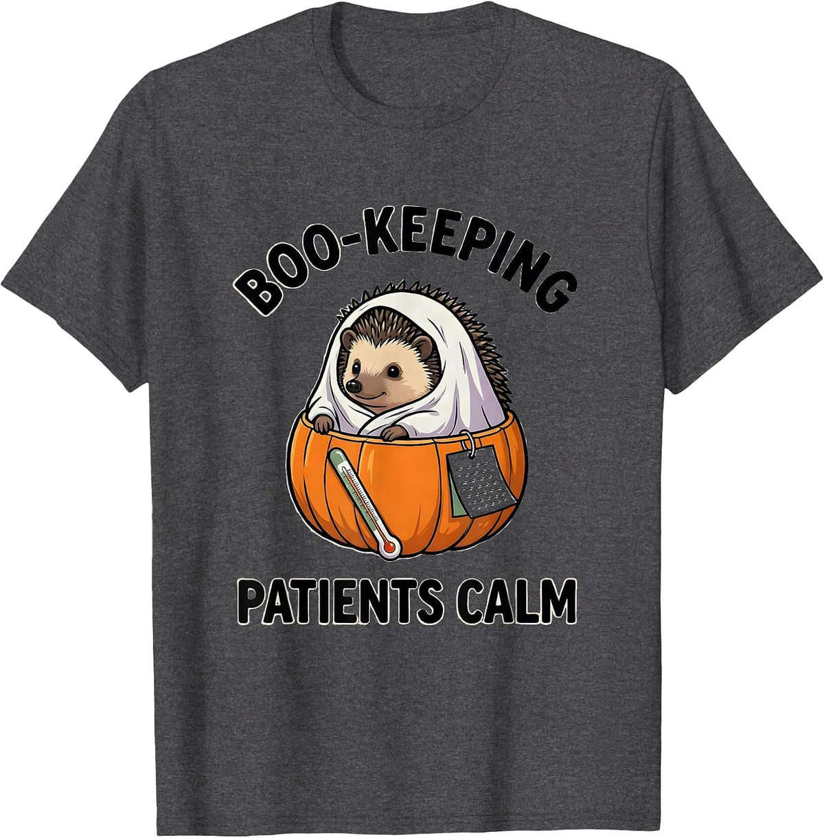 Men's Boo-keeping Patients Calm Funny Vet Tech Halloween Workplace T-Shirt - Dark Heather Grey