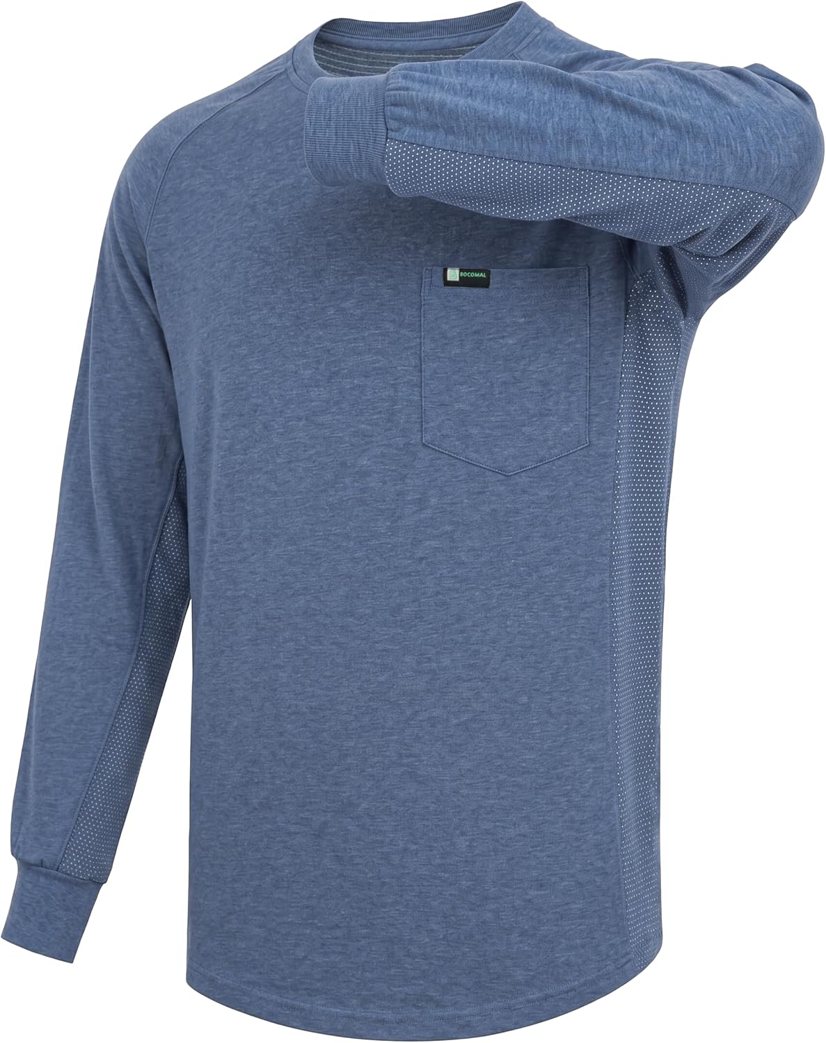 BOCOMAL Non FR- Men's Work Shirts, Long Sleeve Breathable Mesh, Relaxed Fit - Heather Mid Blue