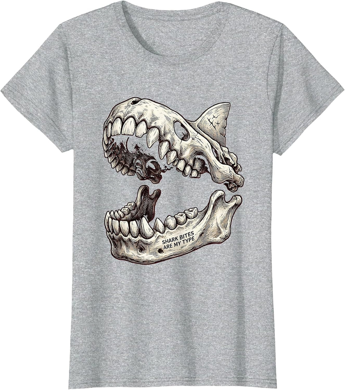 Shark Bites Are My Type Funny Shark Lover Ocean Wildlife T-Shirt - Heather Grey