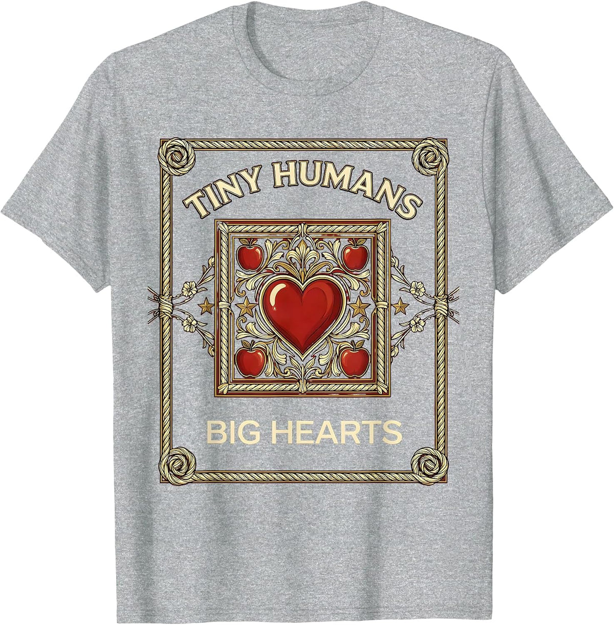 Men's Tiny Humans Big Hearts First Grade Teacher Design T-Shirt - Heather Grey