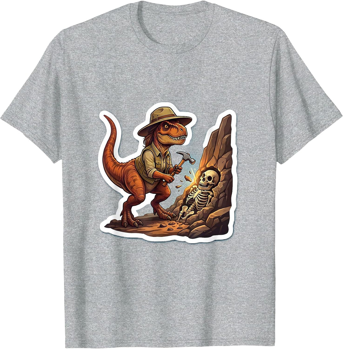 Men's Dinosaur Women Geologist Fossil Discovery Design T-Shirt - Heather Grey