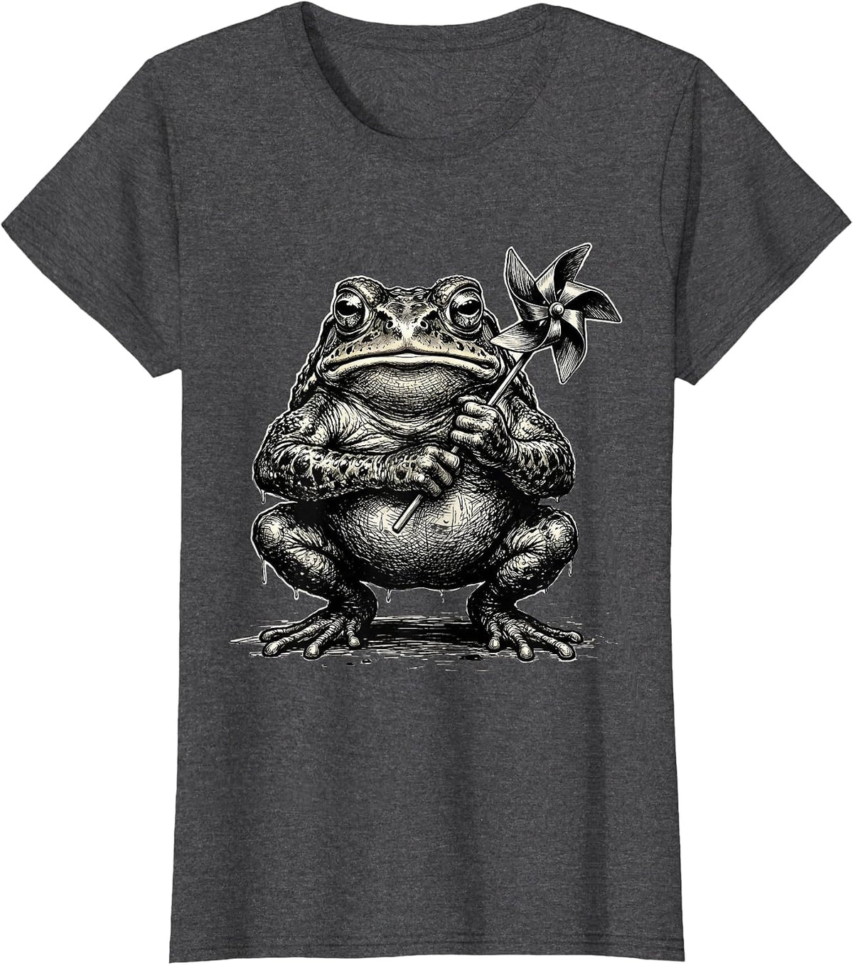 Women's Squat Toad Meme Absurdist Frog Lover Humor T-Shirt - Dark Heather Grey