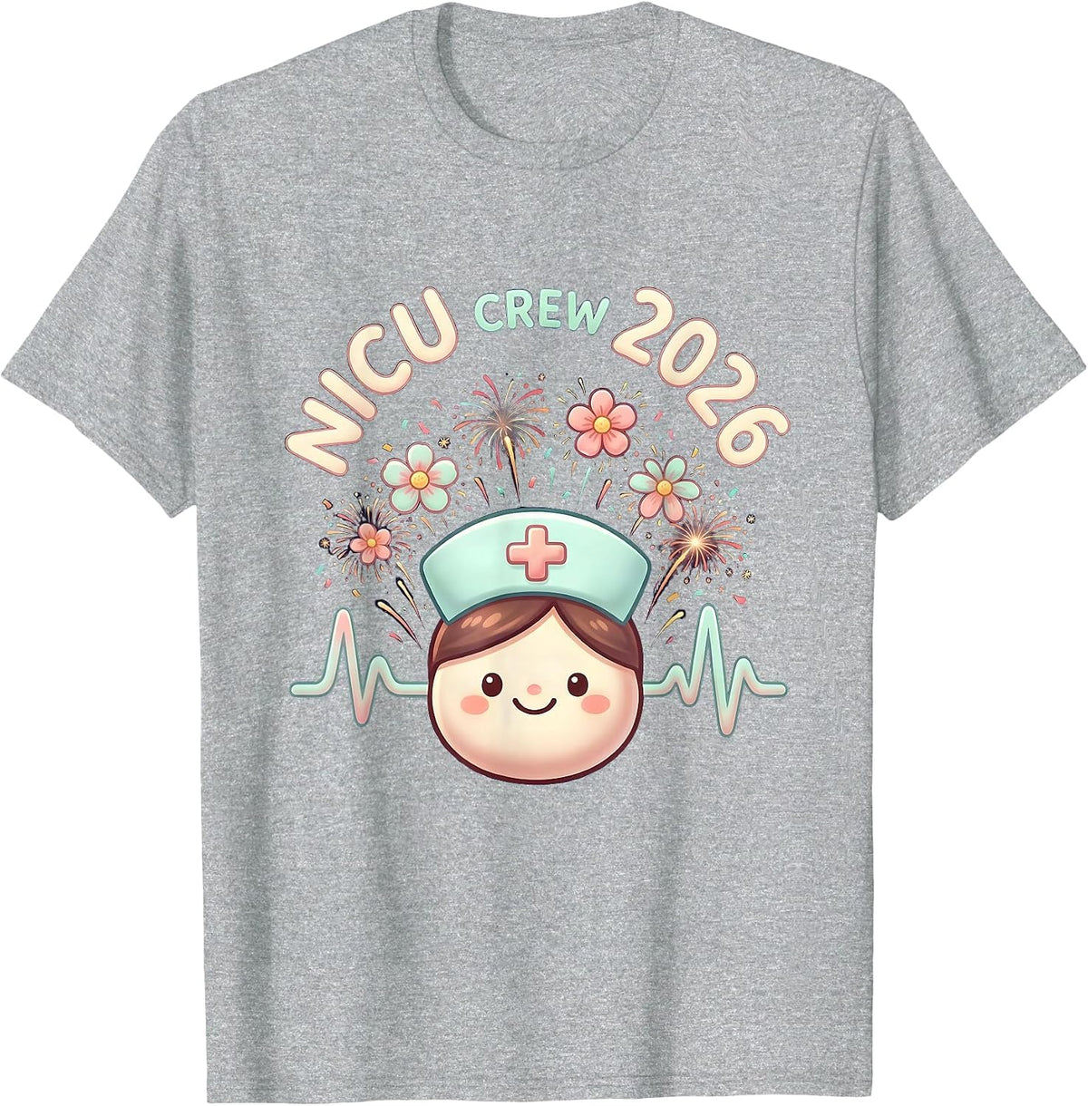 Men's NICU Crew 2026 Cute Kawaii Nurse New Year Eve Party T-Shirt - Heather Grey