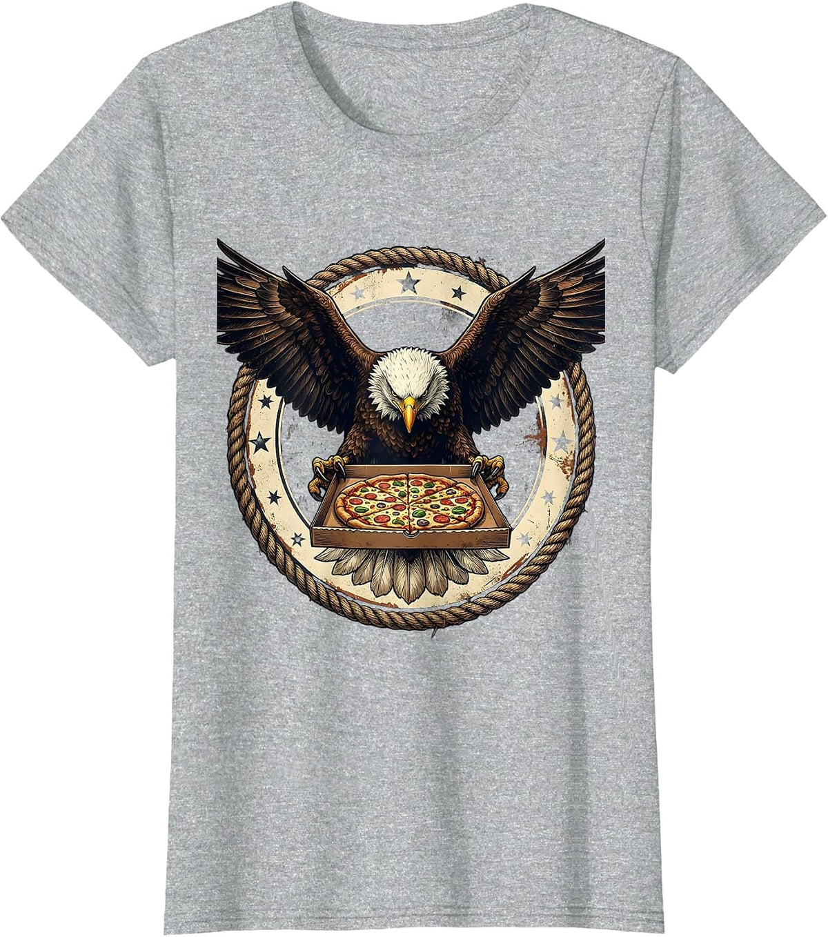 Women's Bald Eagle Pizza Delivery Funny Novelty Graphic Tee T-Shirt - Heather Grey