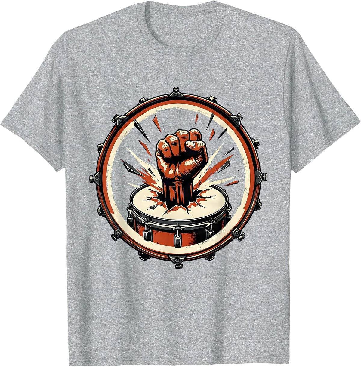 Men's Fist Through Bass Drum Rock Music Graphic T-Shirt - Heather Grey