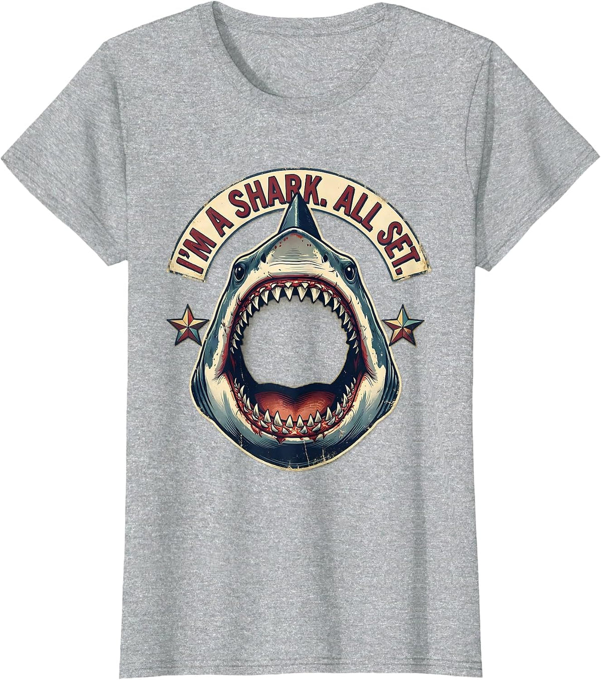 I'm A Shark All Set Vintage Carnival Shark Jaw Halloween T-Shirt - Heather Grey