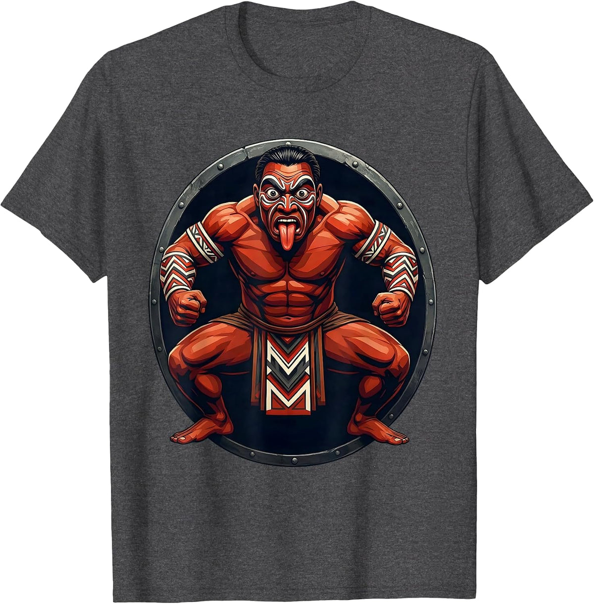 Haka Warrior Fierce Stance Rugby Graphic T-Shirt - Dark Heather Grey