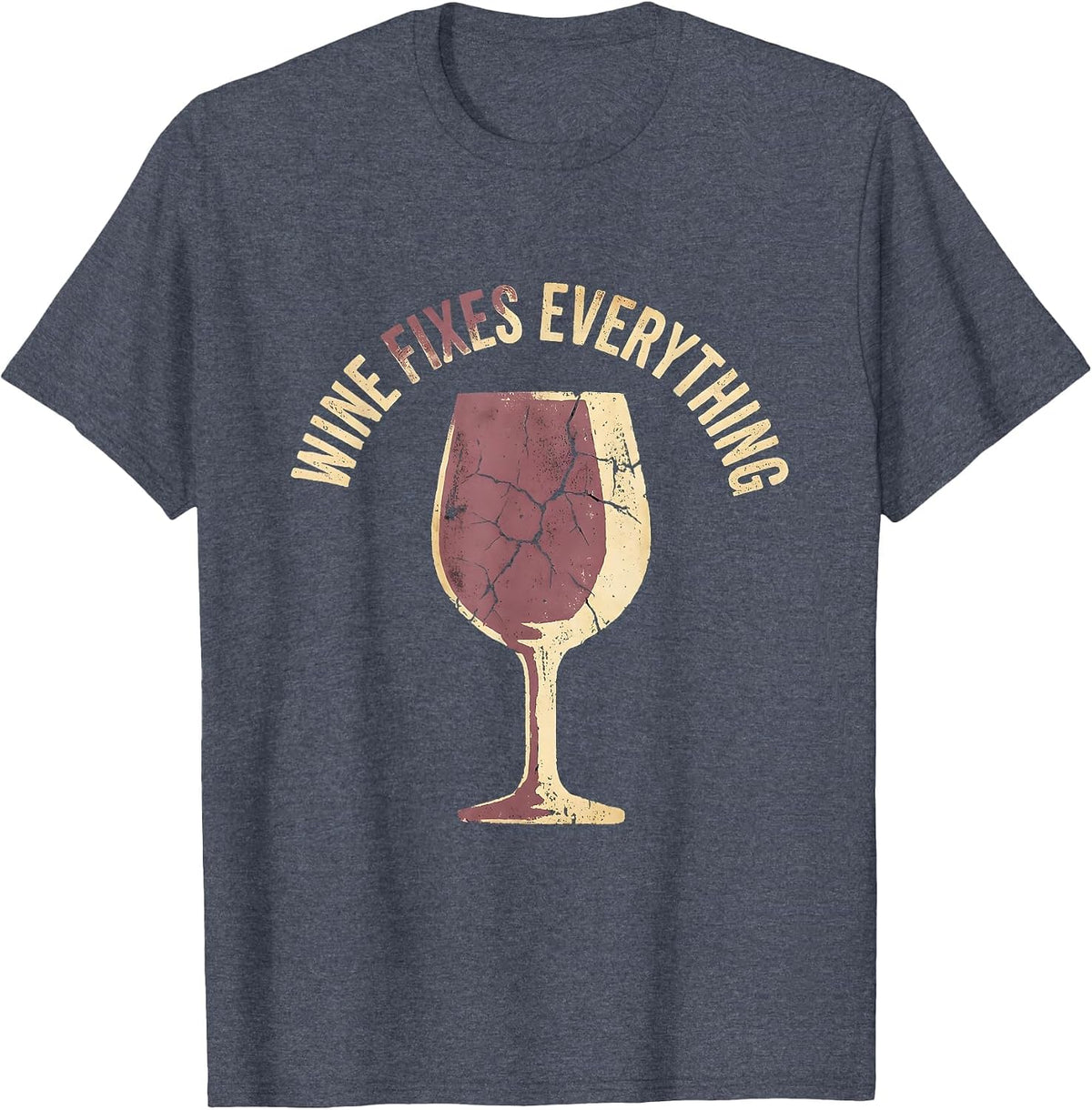 Wine Fixes Everything Funny Design T-Shirt - Heather Blue