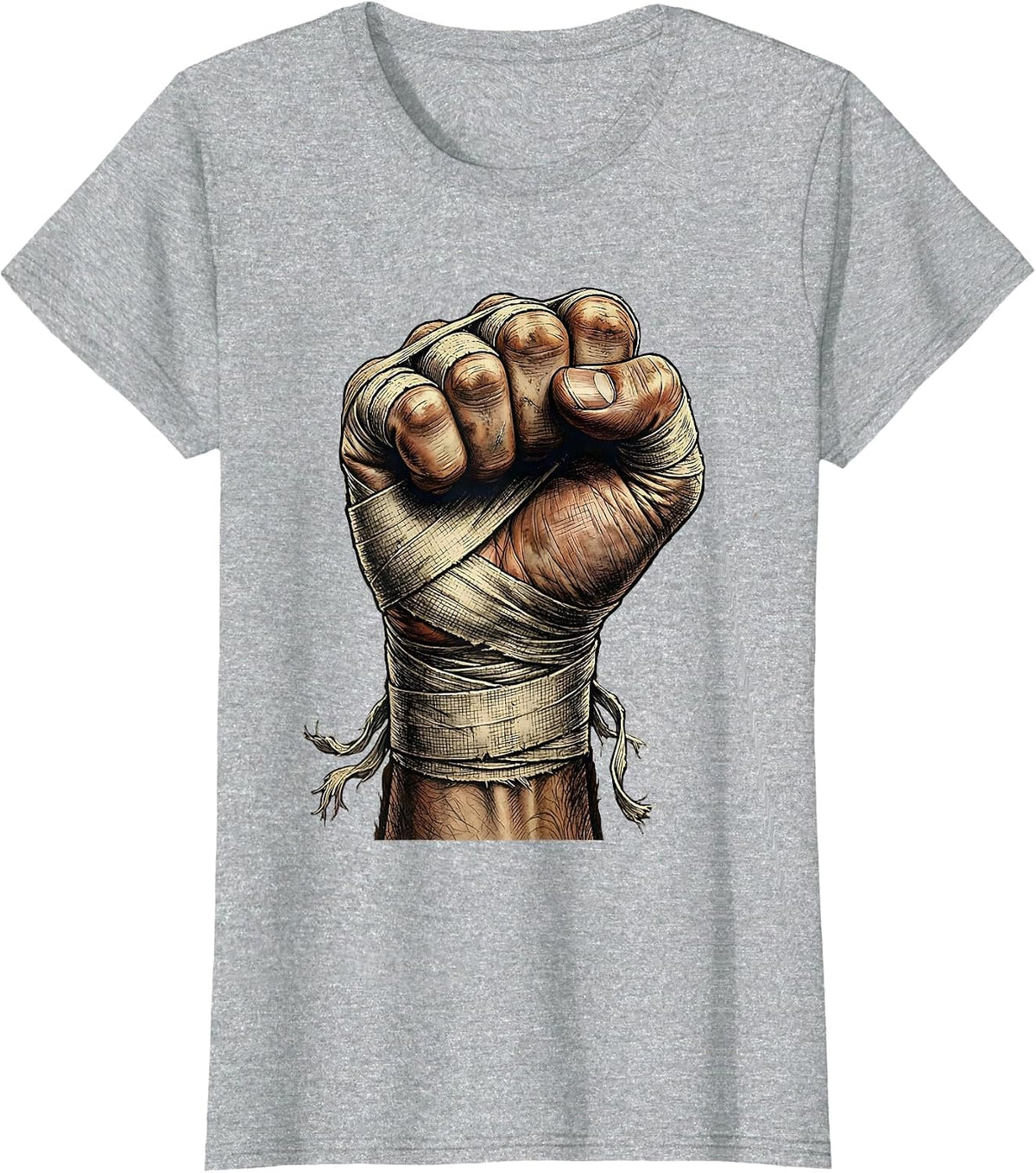 Women's Boxing Wrapped Fist Graphic Tee T-Shirt - Heather Grey