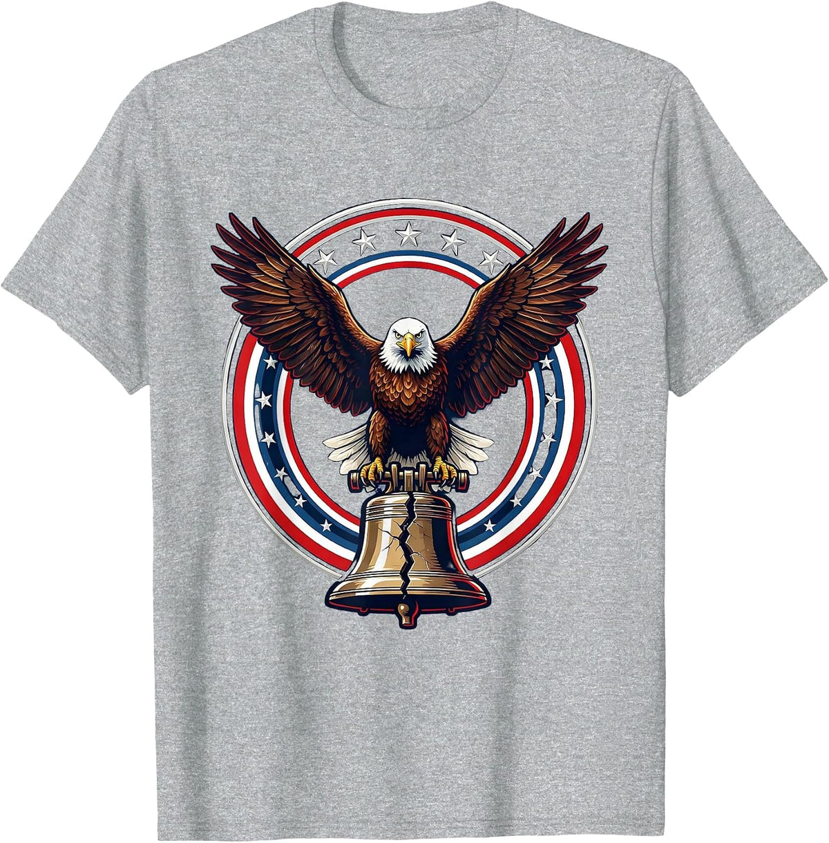 Men's Bald Eagle Perched on Cracked Liberty Bell T-Shirt - Heather Grey