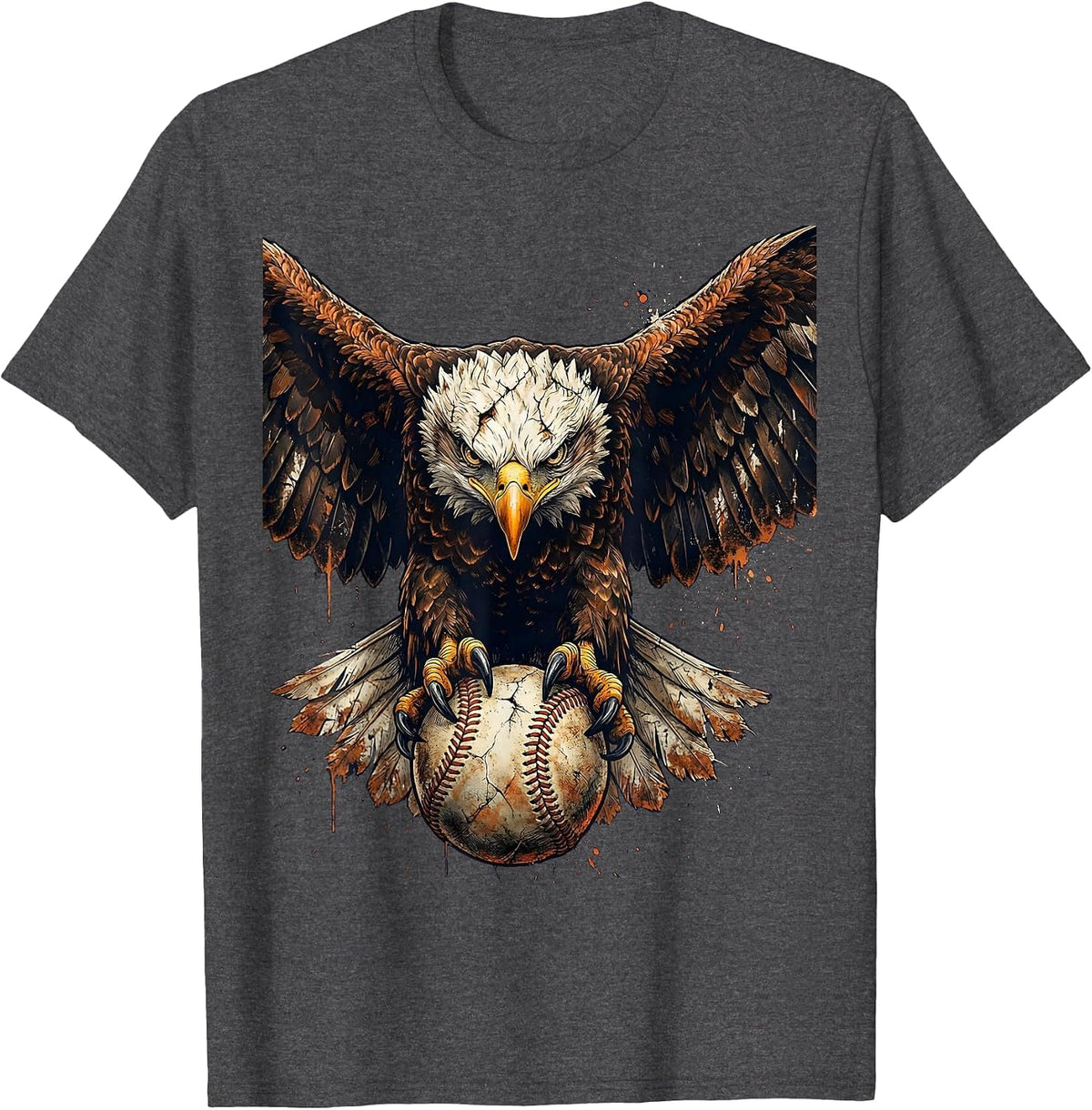 Men's Eagle Clutching Baseball Sharp Talons Graphic T-Shirt - Dark Heather Grey
