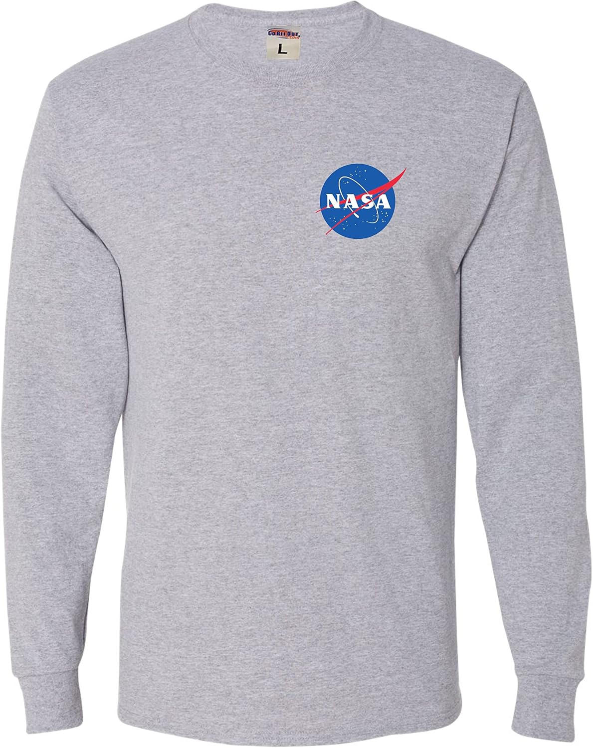 Go All Out NASA Blue Meatball Left Chest Logo Mens Long Sleeve T-Shirt - Mens Athletic Heather