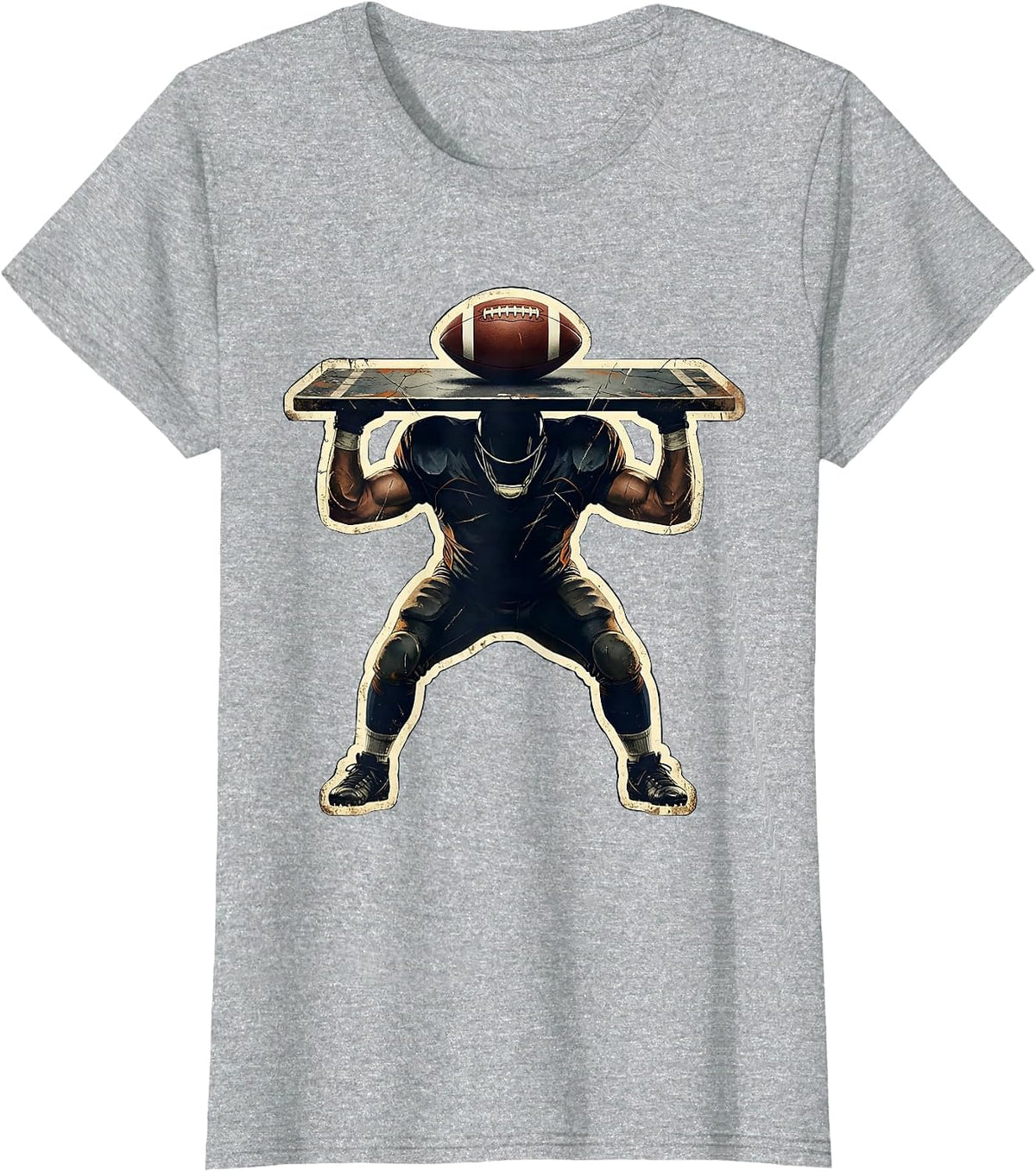 Women's Lineman Stance Distressed Football Fan Humor T-Shirt - Heather Grey
