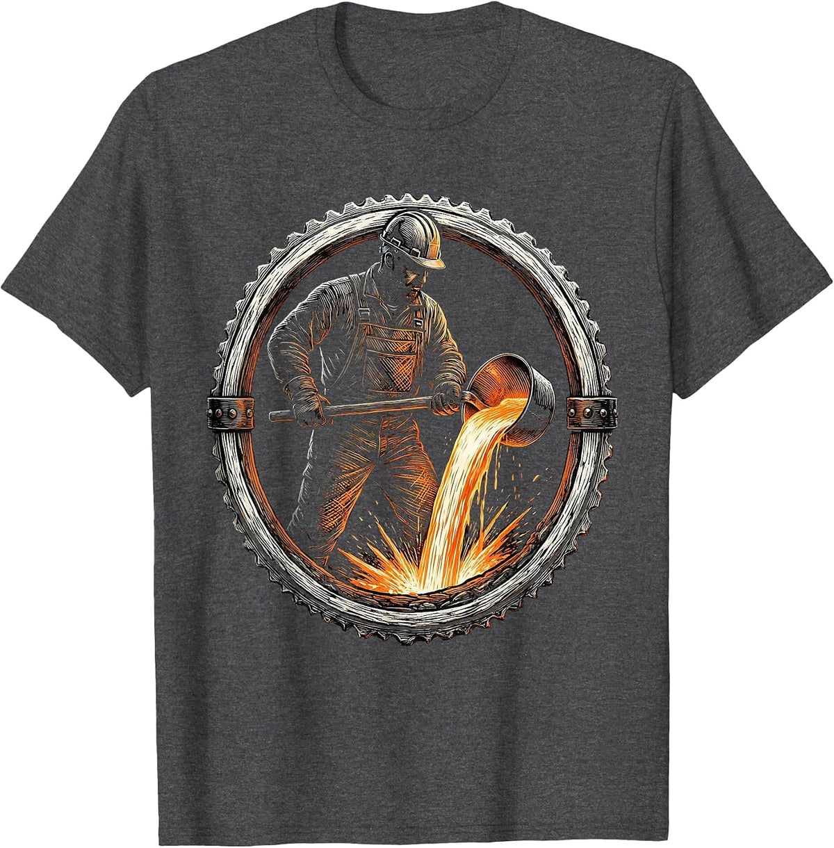 Steel Worker Molten Metal Pour Graphic Tee T-Shirt - Dark Heather Grey