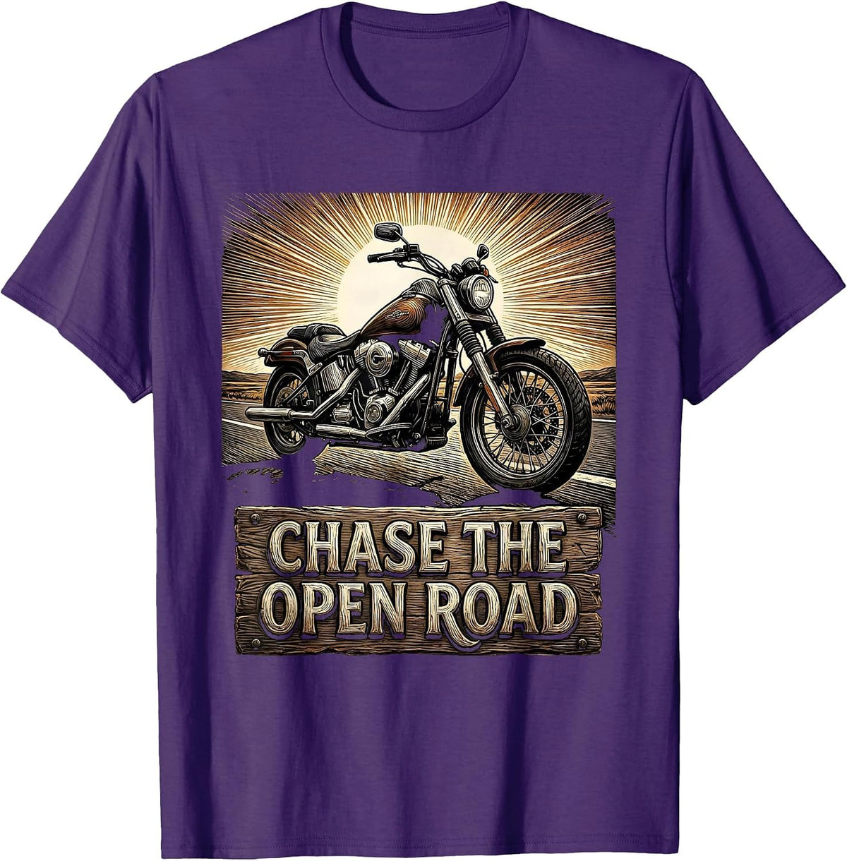Chase the Open Road Biker Graphic Design T-Shirt - Purple
