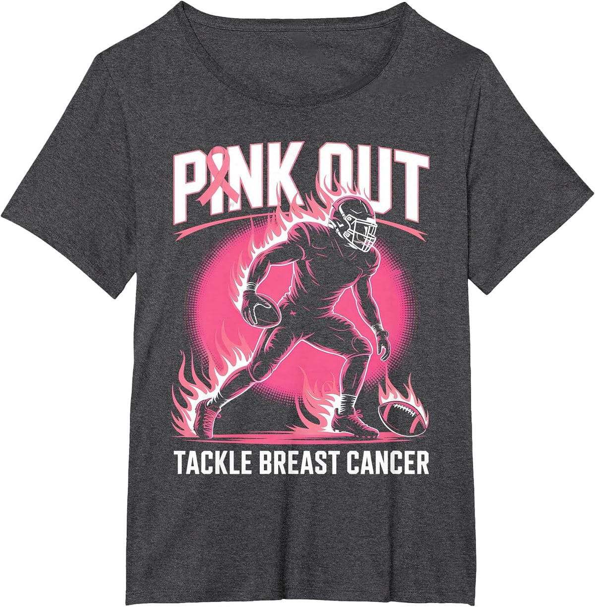 Pink Out Tackle Breast Cancer Team Support American Football T-Shirt - Dark Heather Grey