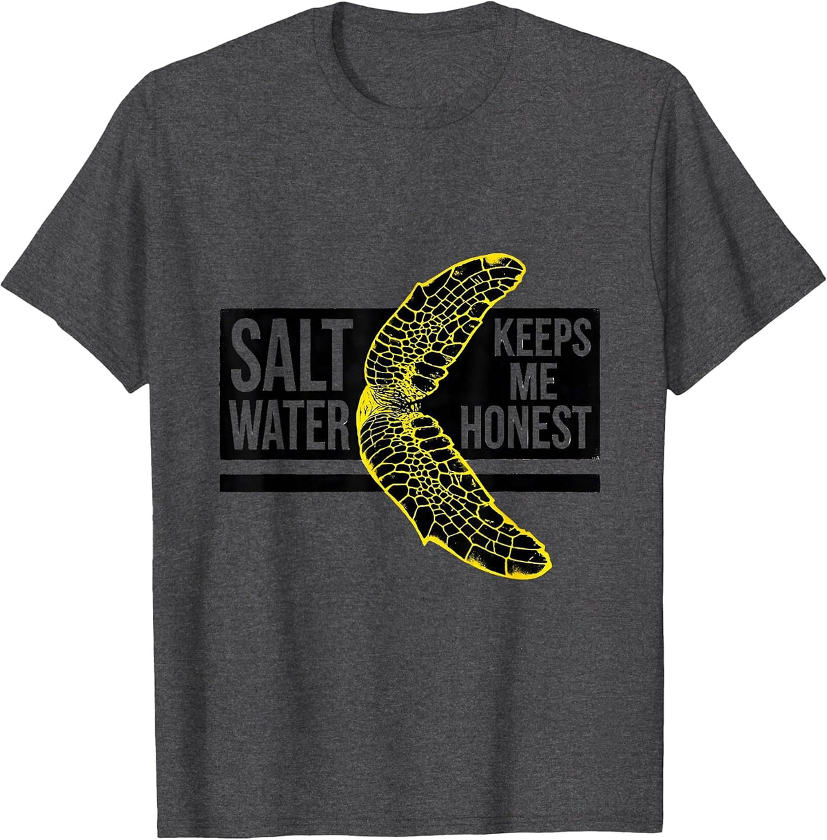 Men's Salt Water Keeps Me Honest Stencil Sea Turtle Ocean Animal T-Shirt - Dark Heather Grey