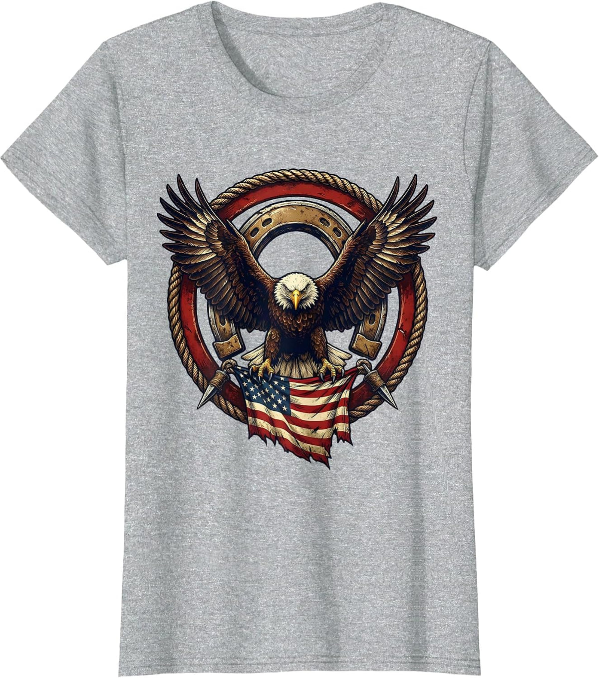 Bald Eagle American Flag Patriotic Design T-Shirt - Heather Grey