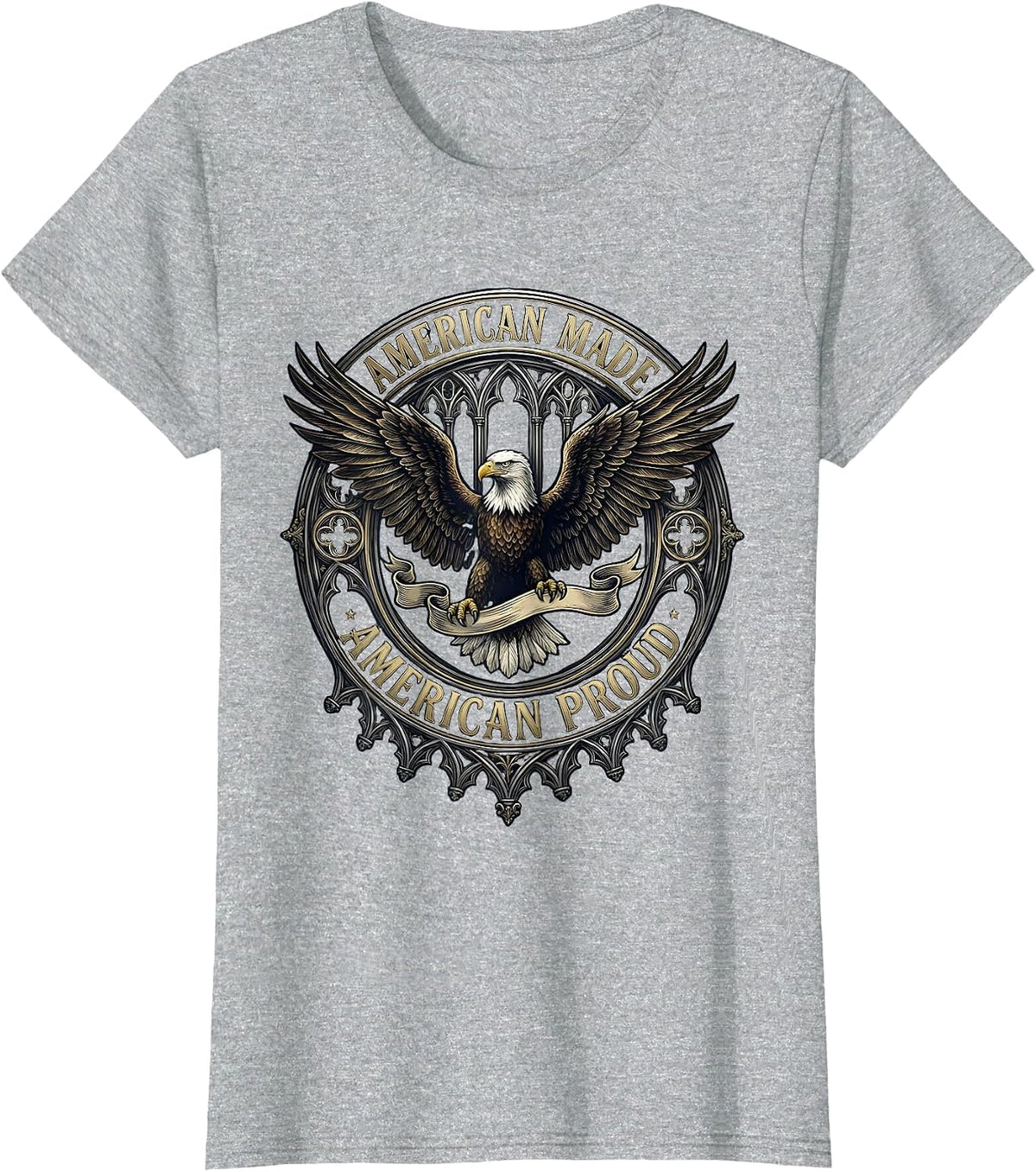 Women's American Made American Proud Patriotic Design T-Shirt - Heather Grey