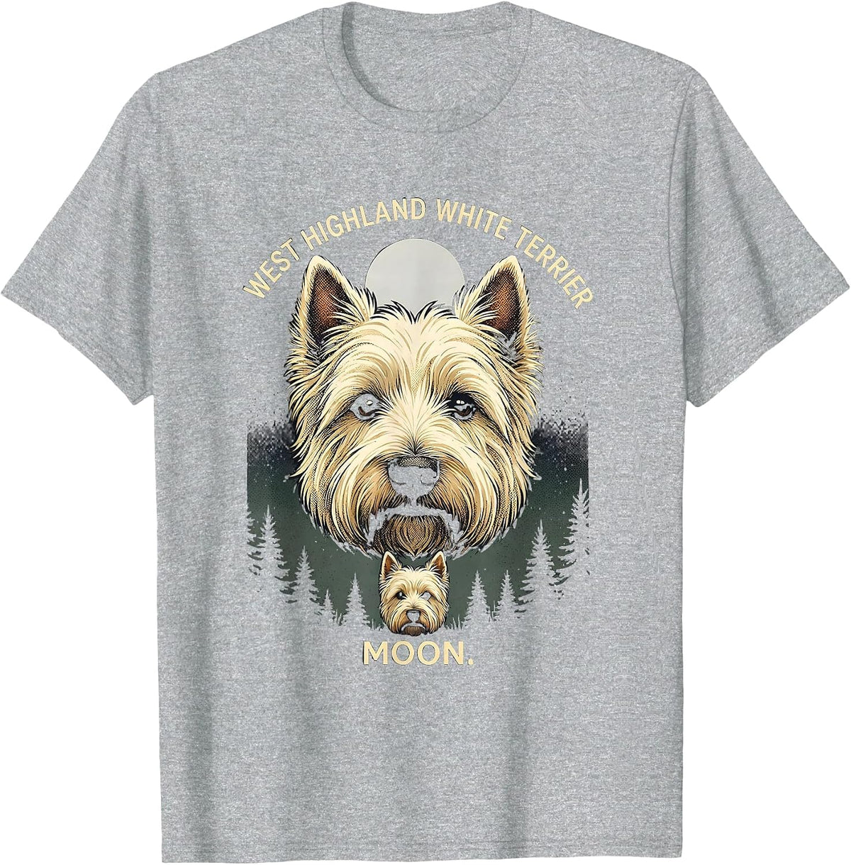 Men's West Highland White Terrier Moon Retro 90s Dog Breed T-Shirt - Heather Grey