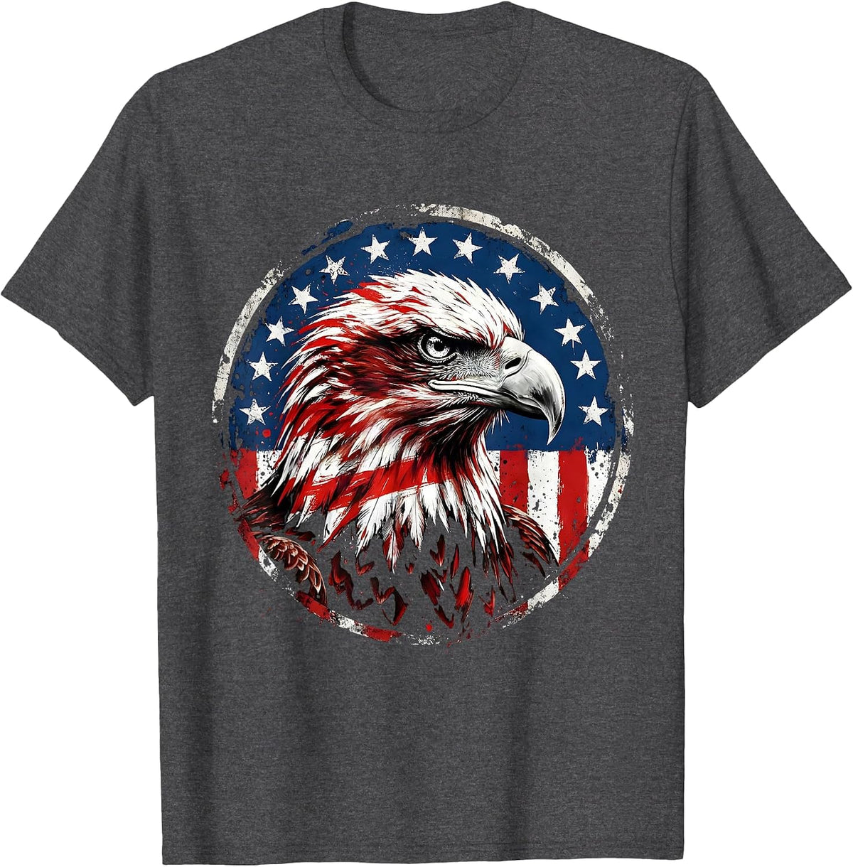 Men's Bald Eagle American Flag Stripes Patriotic Design T-Shirt - Dark Heather Grey