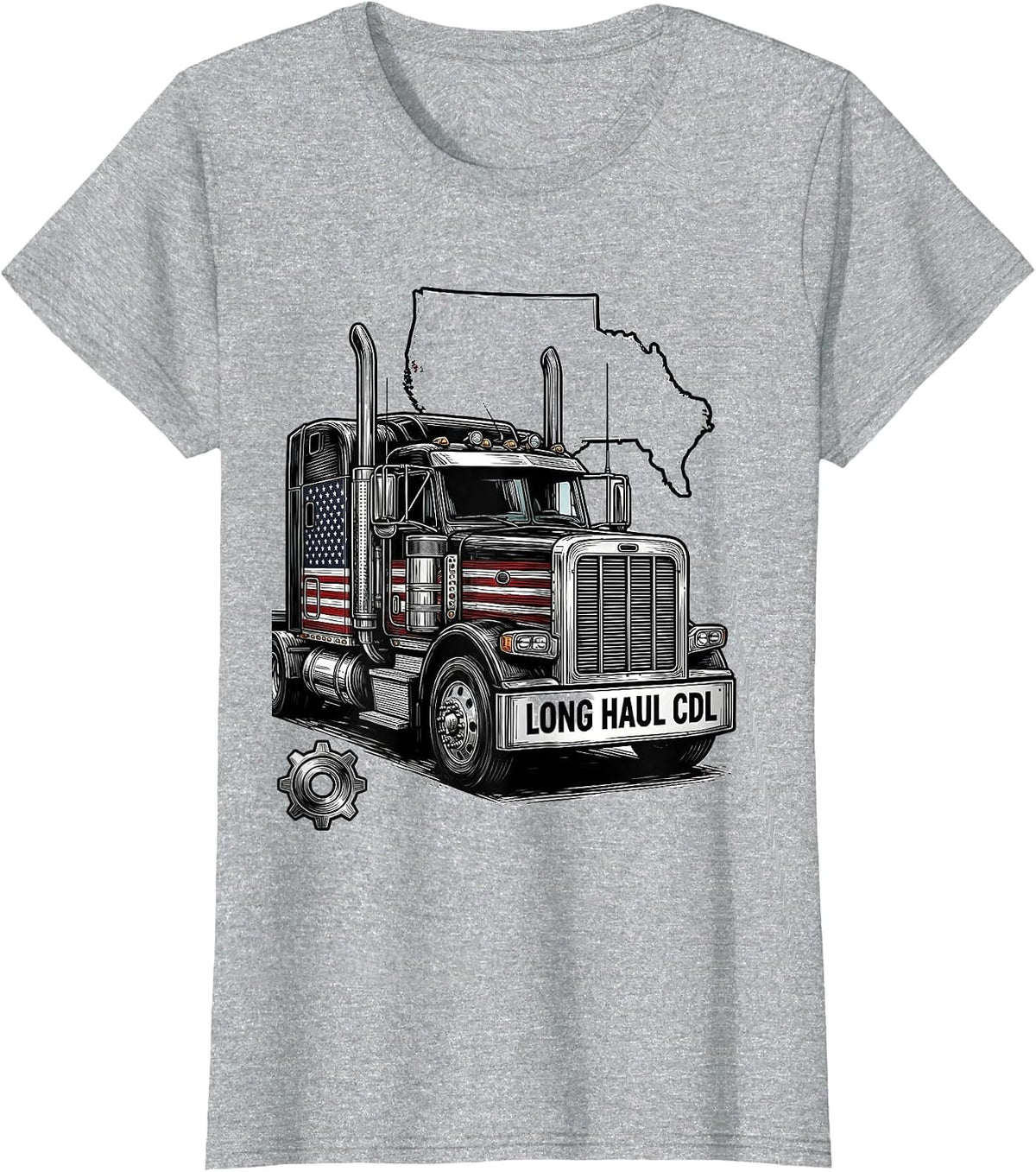 Long Haul CDL Patriotic Trucker Design T-Shirt - Heather Grey