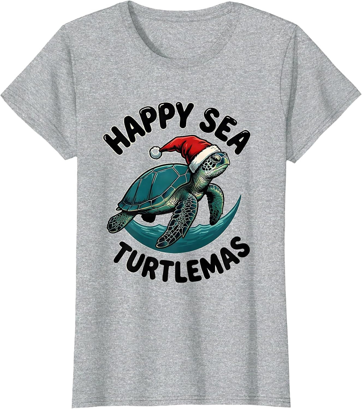 Happy Sea Turtlemas Whimsical Sea Turtle Lover Christmas T-Shirt - Heather Grey