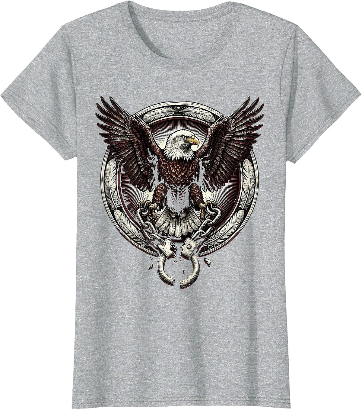 Red Freedom Bald Eagle Broken Shackle Graphic T-Shirt - Heather Grey