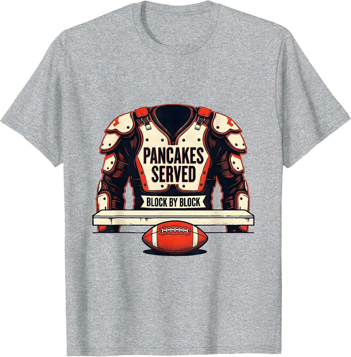 Men's Pancakes Served Block By Block Funny Football Lineman T-Shirt - Heather Grey