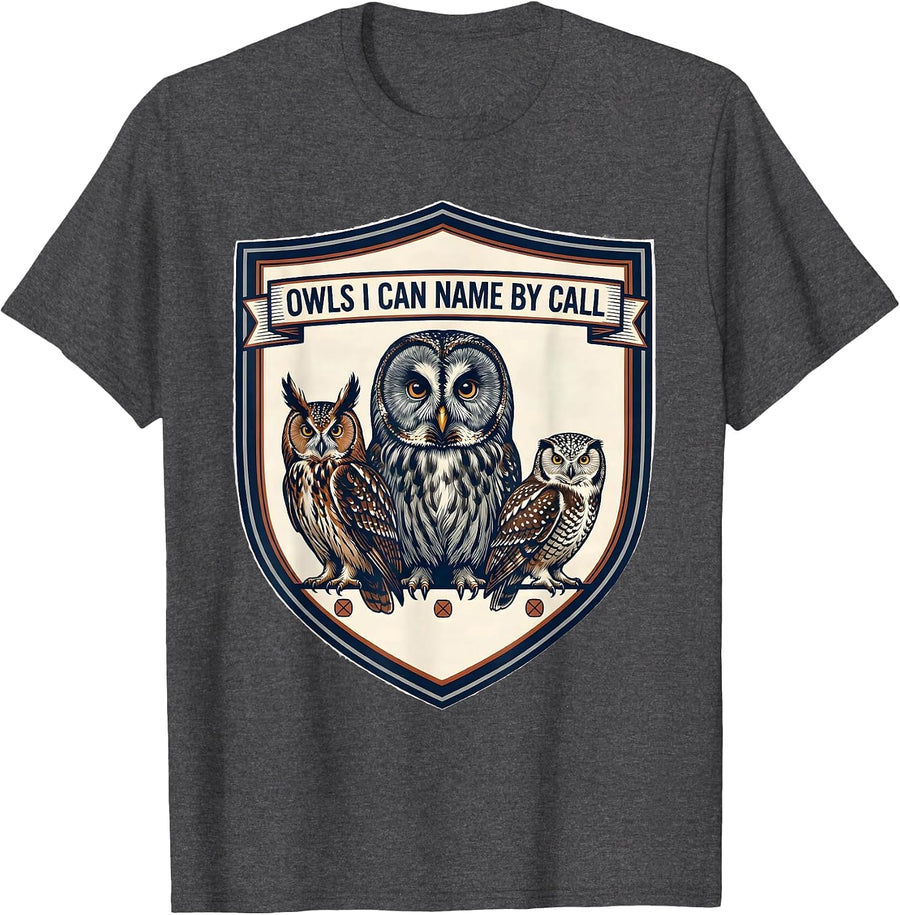 Men's Owls I Can Name By Call Vintage Owl Lover Birdwatcher Humor T-Shirt - Dark Heather Grey