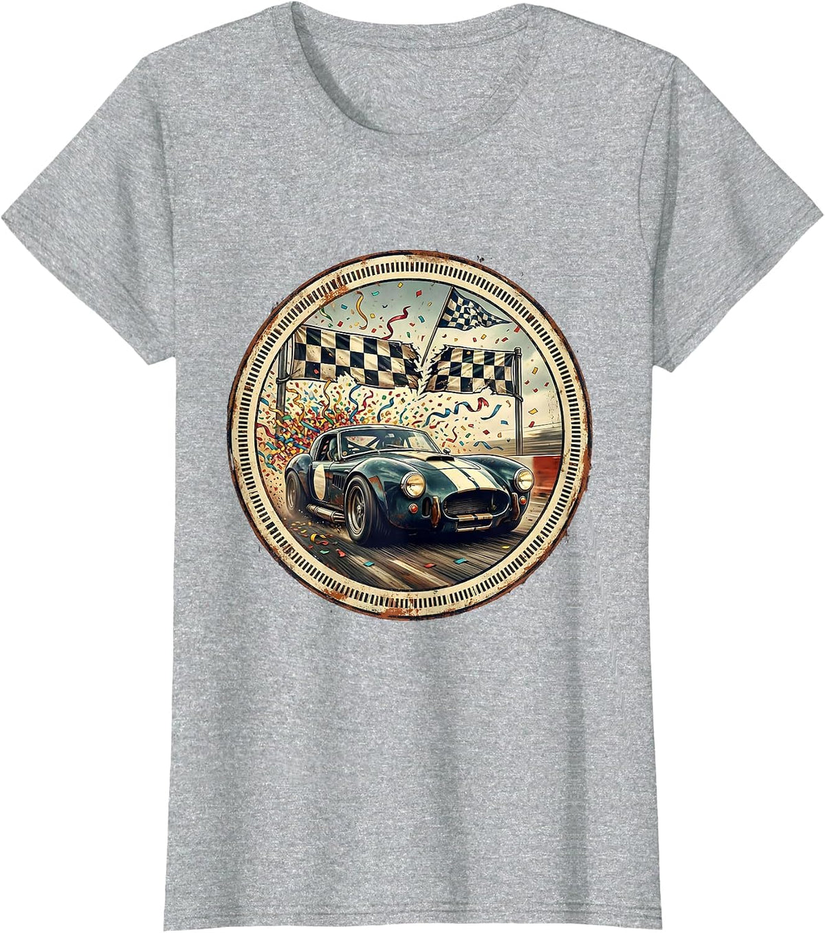 Women's Race Car Finish Line Labor Day Celebration T-Shirt - Heather Grey
