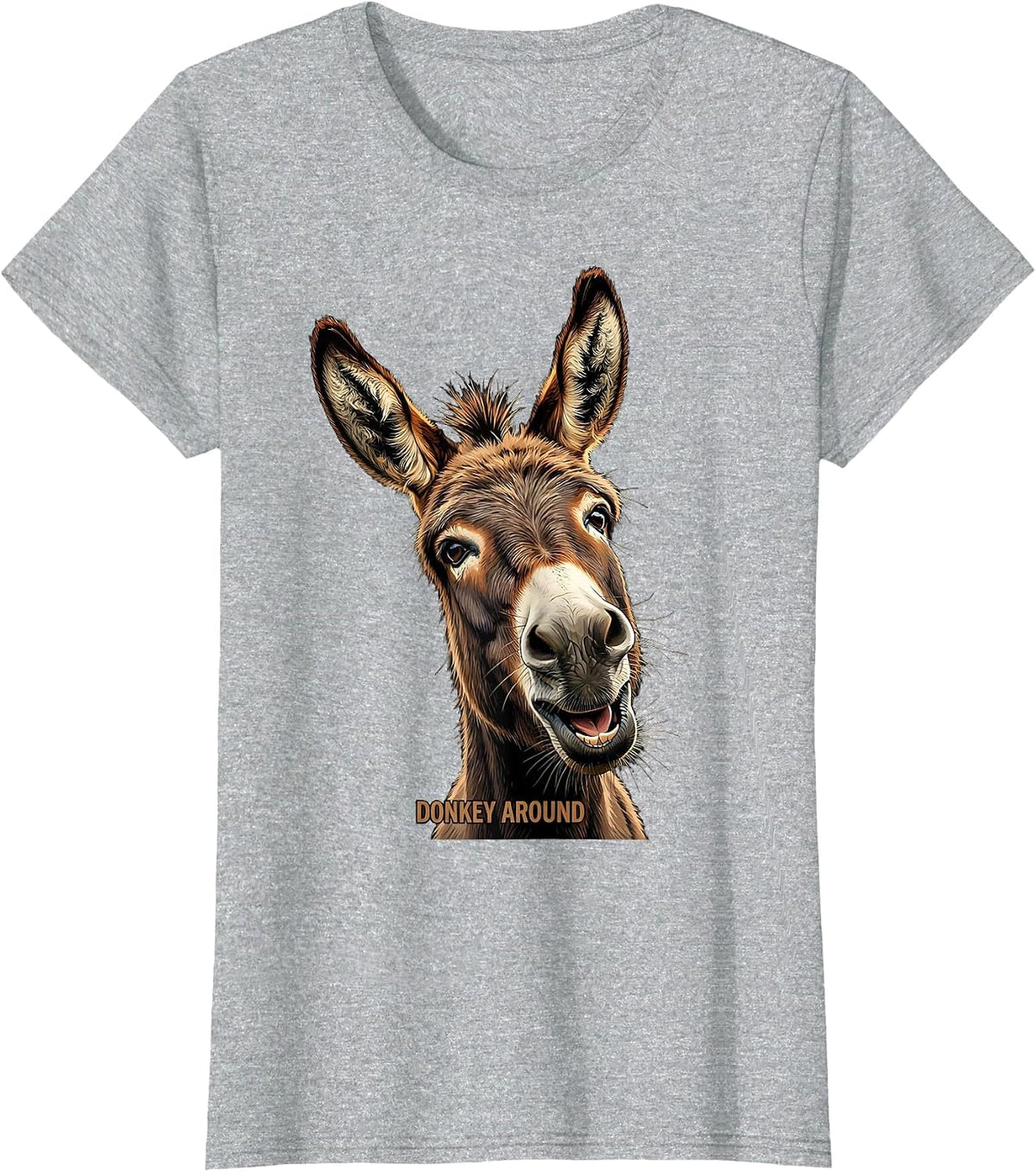 Women's Donkey Around Funny Donkey Head Art Animal Lover Humor T-Shirt - Heather Grey