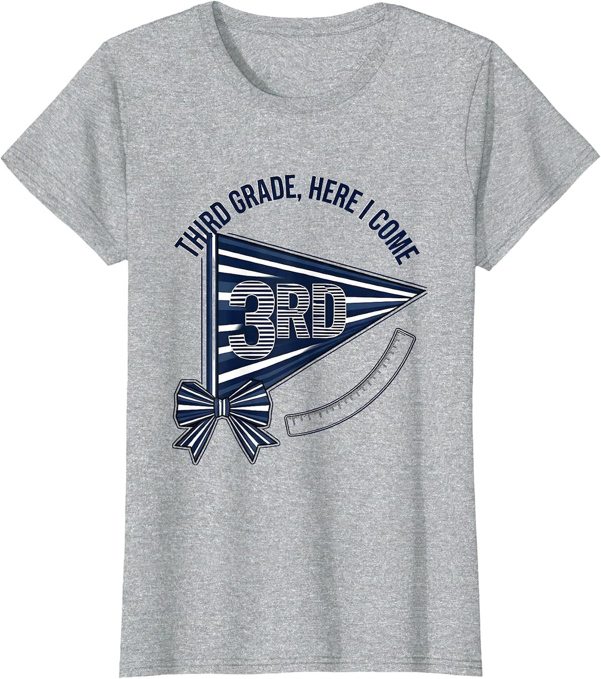 Women's Third Grade Here I Come Pennant Flag Back To School Girl T-Shirt - Heather Grey