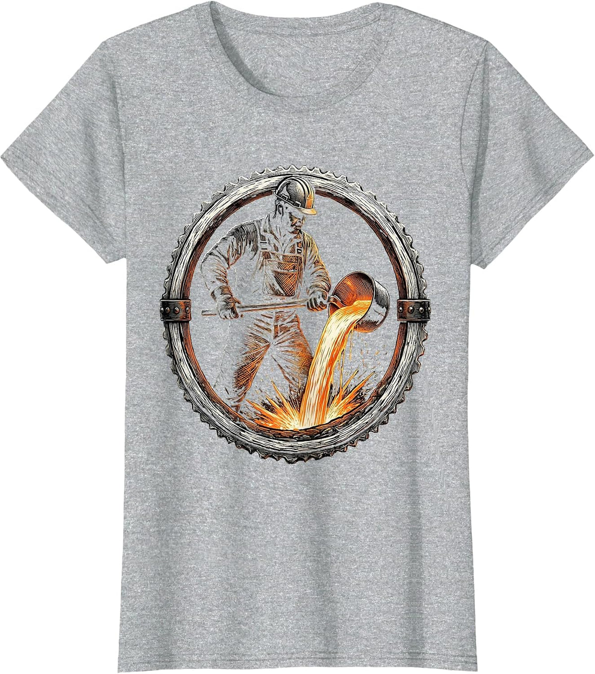 Steel Worker Molten Metal Pour Graphic Tee T-Shirt - Heather Grey