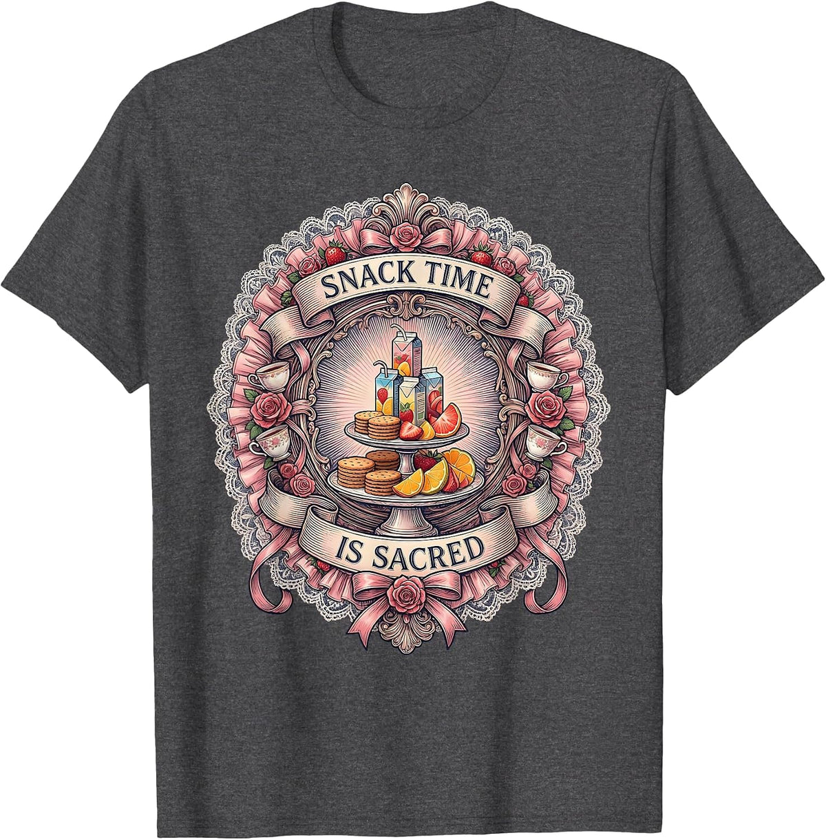 Men's Snack Time Is Sacred Preschool Teacher Design T-Shirt - Dark Heather Grey