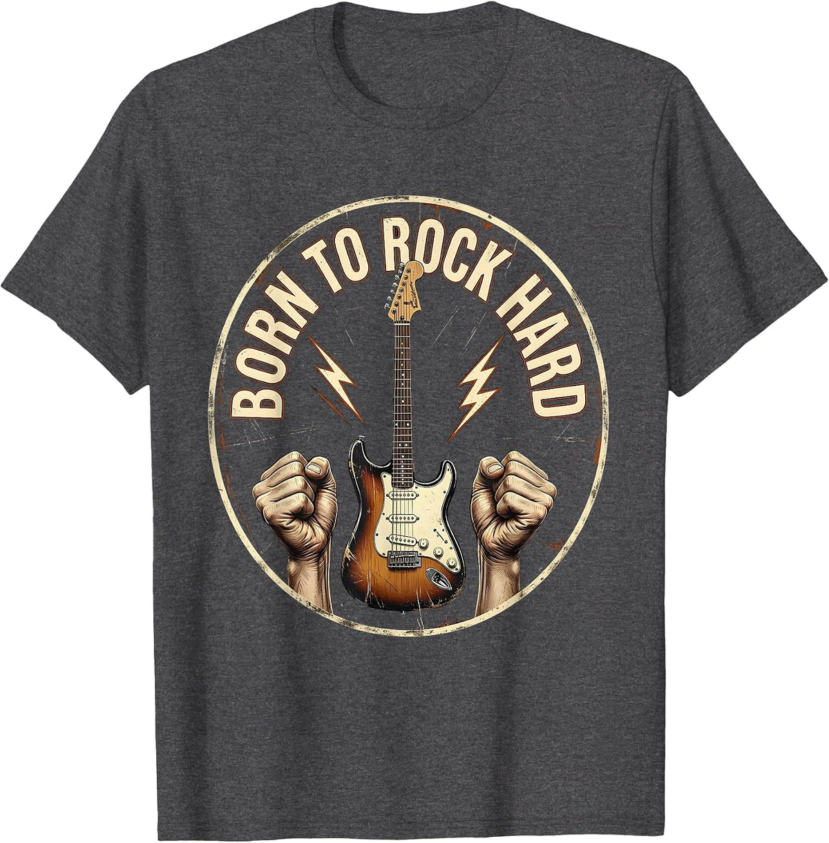 Born to Rock Hard Men's Rock and Roll Design T-Shirt - Dark Heather Grey