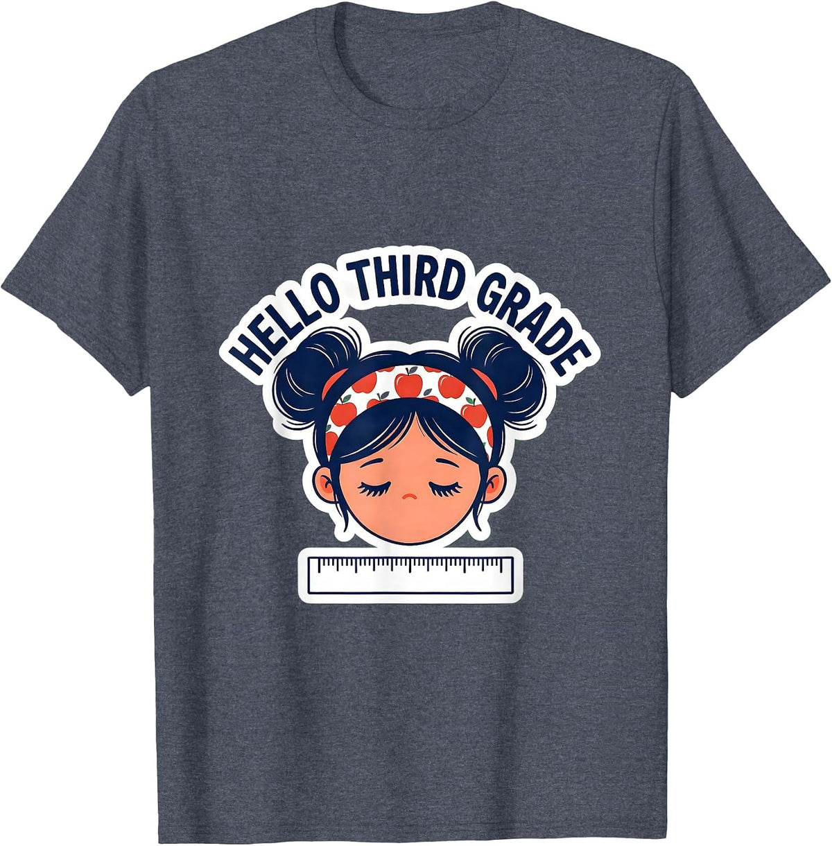 Hello Third Grade Back To School Messy Bun Funny Girl T-Shirt - Heather Blue