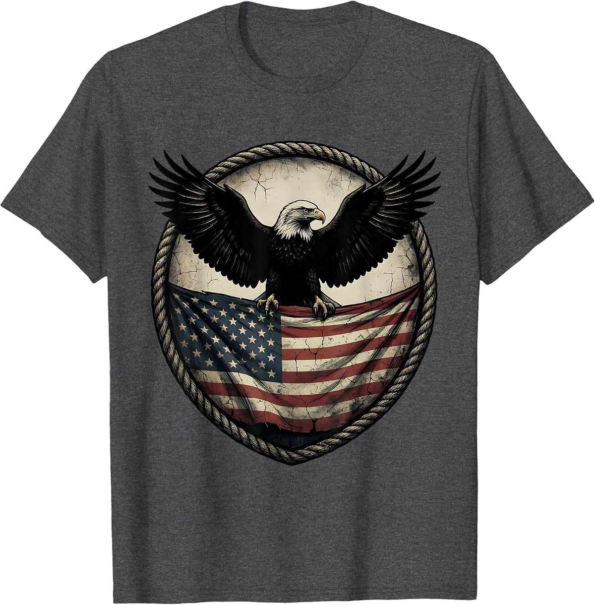 Men's Bald Eagle American Flag Patriotic Graphic T-Shirt - Dark Heather Grey