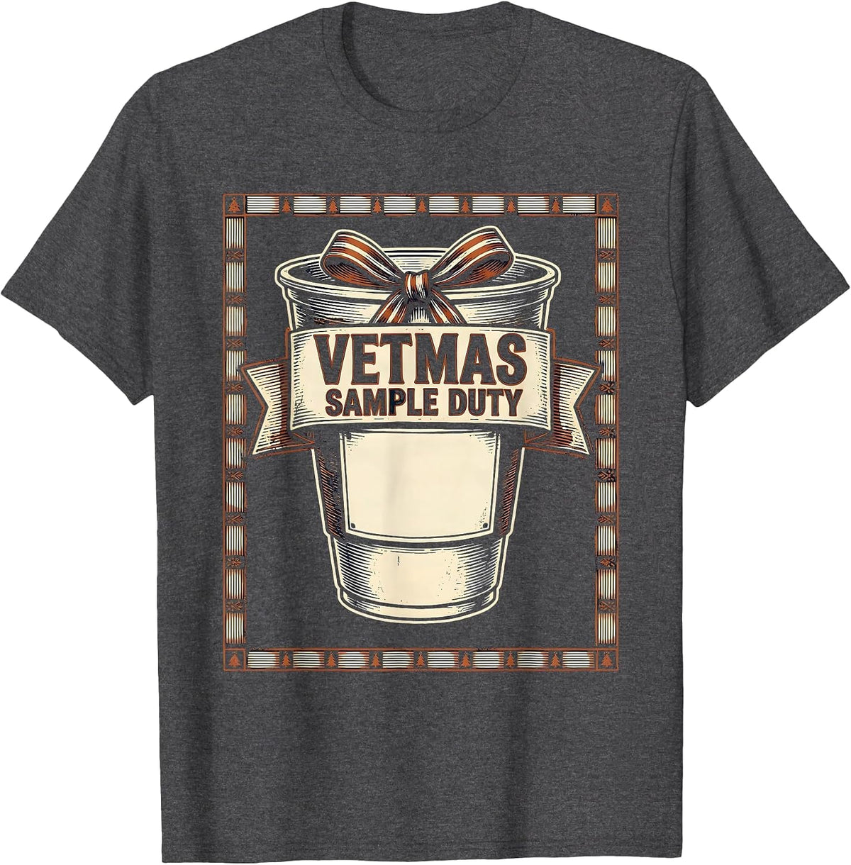 Vetmas Sample Duty Wood Type Letterpress Vet Tech Christmas T-Shirt - Dark Heather Grey
