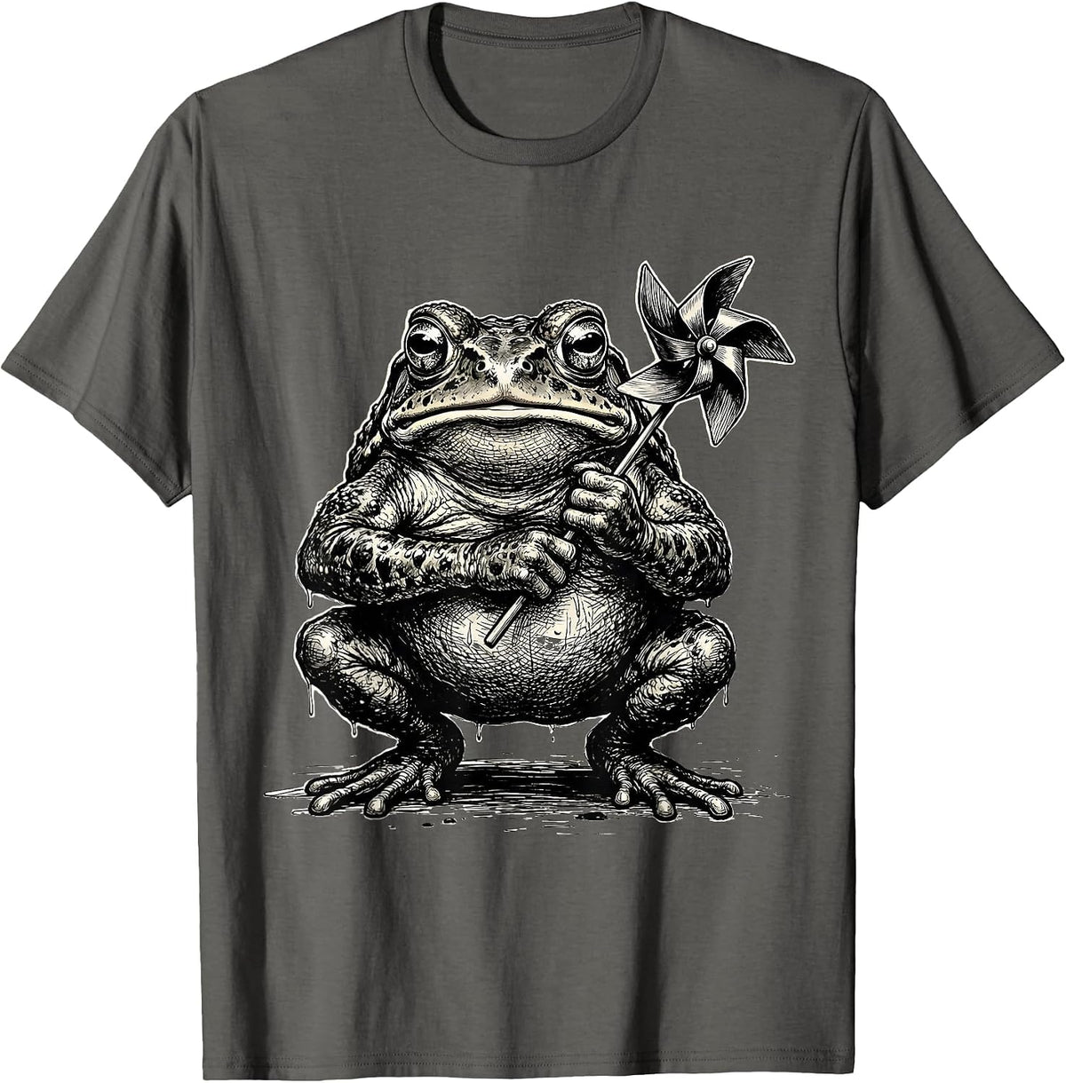 Men's Squat Toad Meme Absurdist Frog Lover Humor T-Shirt - Asphalt Grey