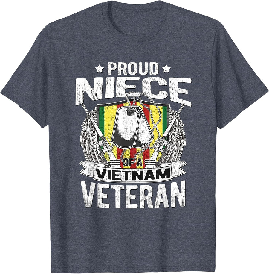Proud Niece of A Vietnam Veteran - Military Veterans Family T-Shirt - Heather Blue