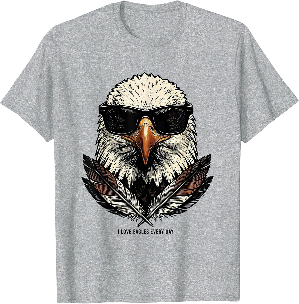 Men's I Love Eagles Every Day Funny Bald Eagle Sunglasses Linocut T-Shirt - Heather Grey