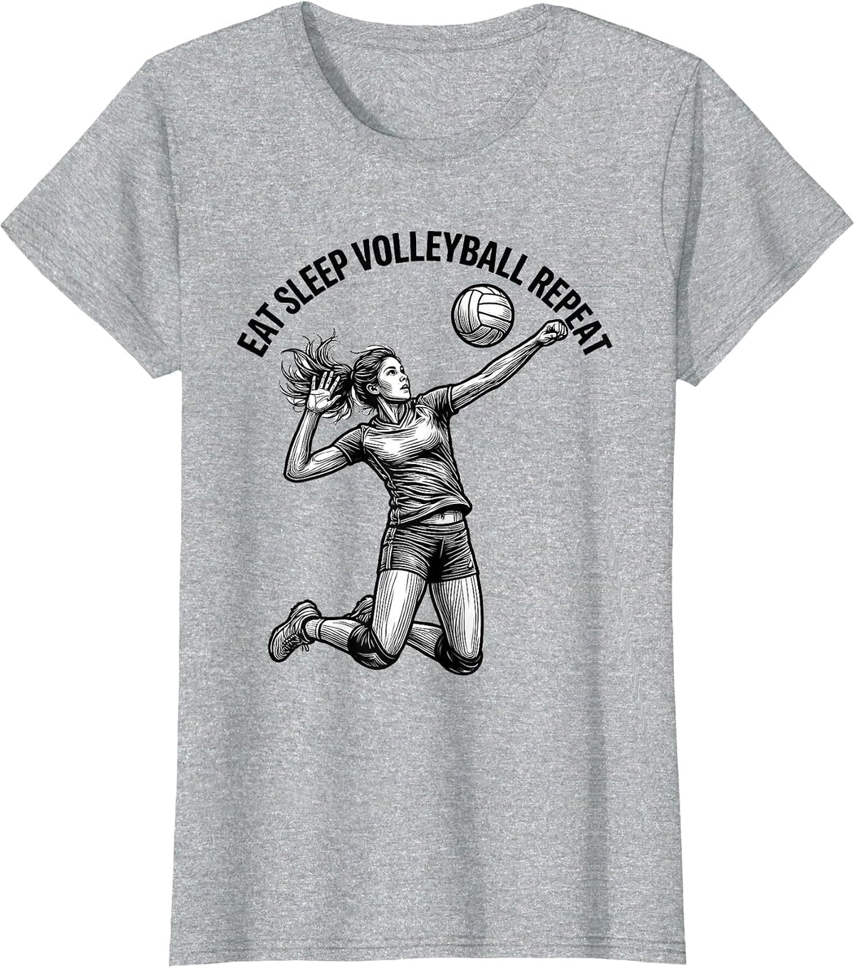 Eat Sleep Volleyball Repeat Volleyball Design T-Shirt - Heather Grey