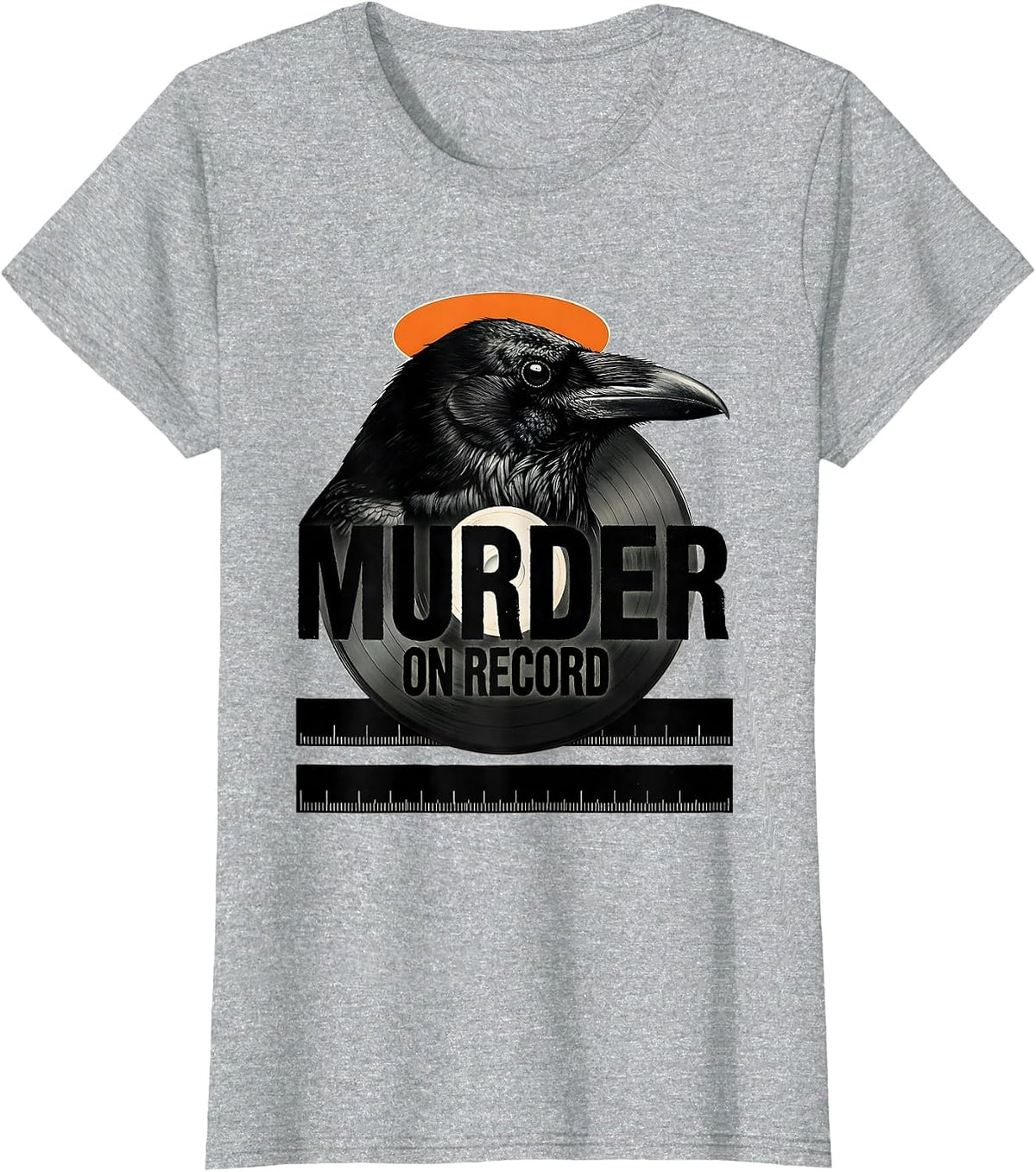 Murder On Record Brutalist Gothic Crow Humor Raven Lover T-Shirt - Heather Grey
