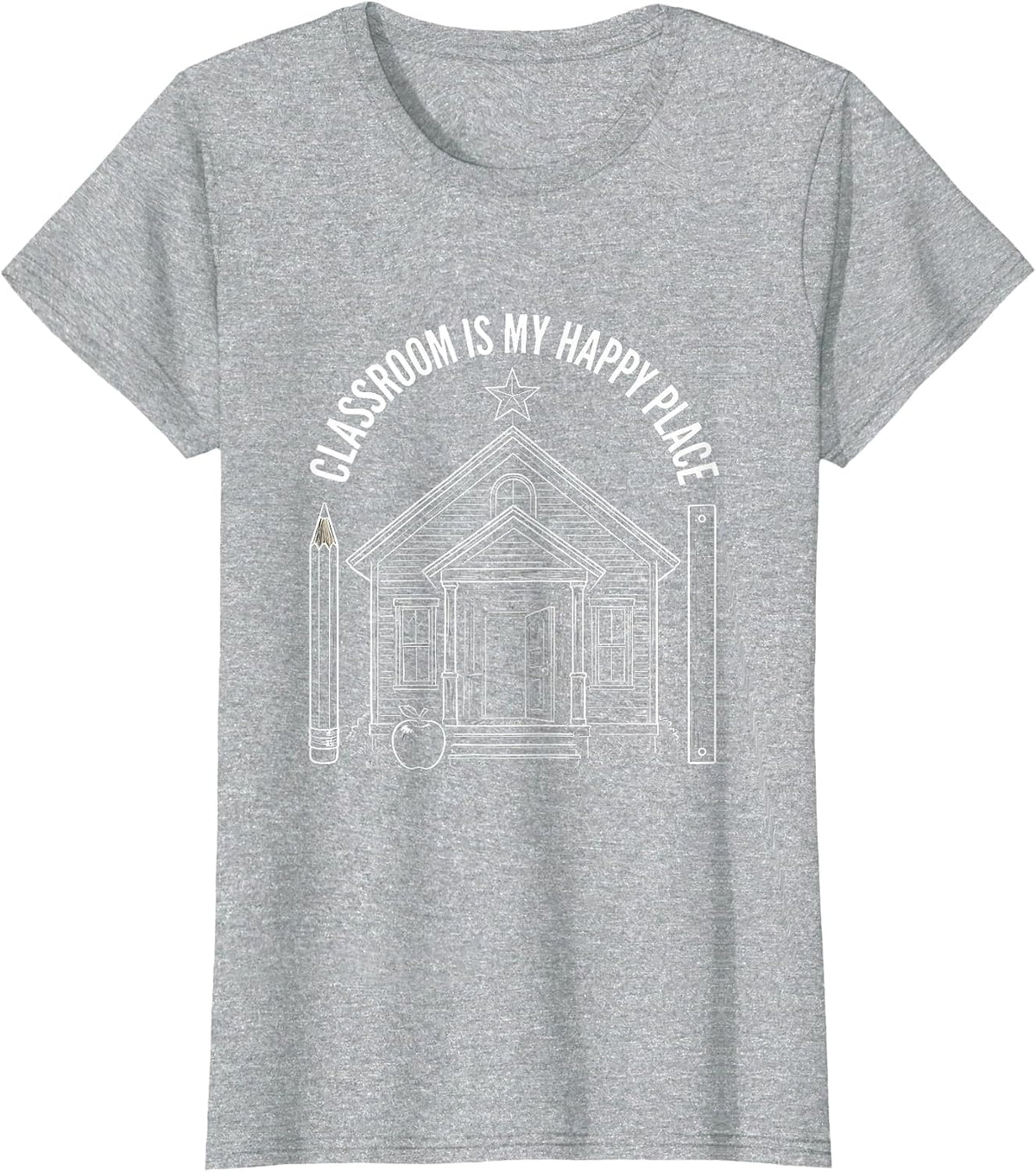 Classroom Is My Happy Place Elementary Teacher T-Shirt - Heather Grey