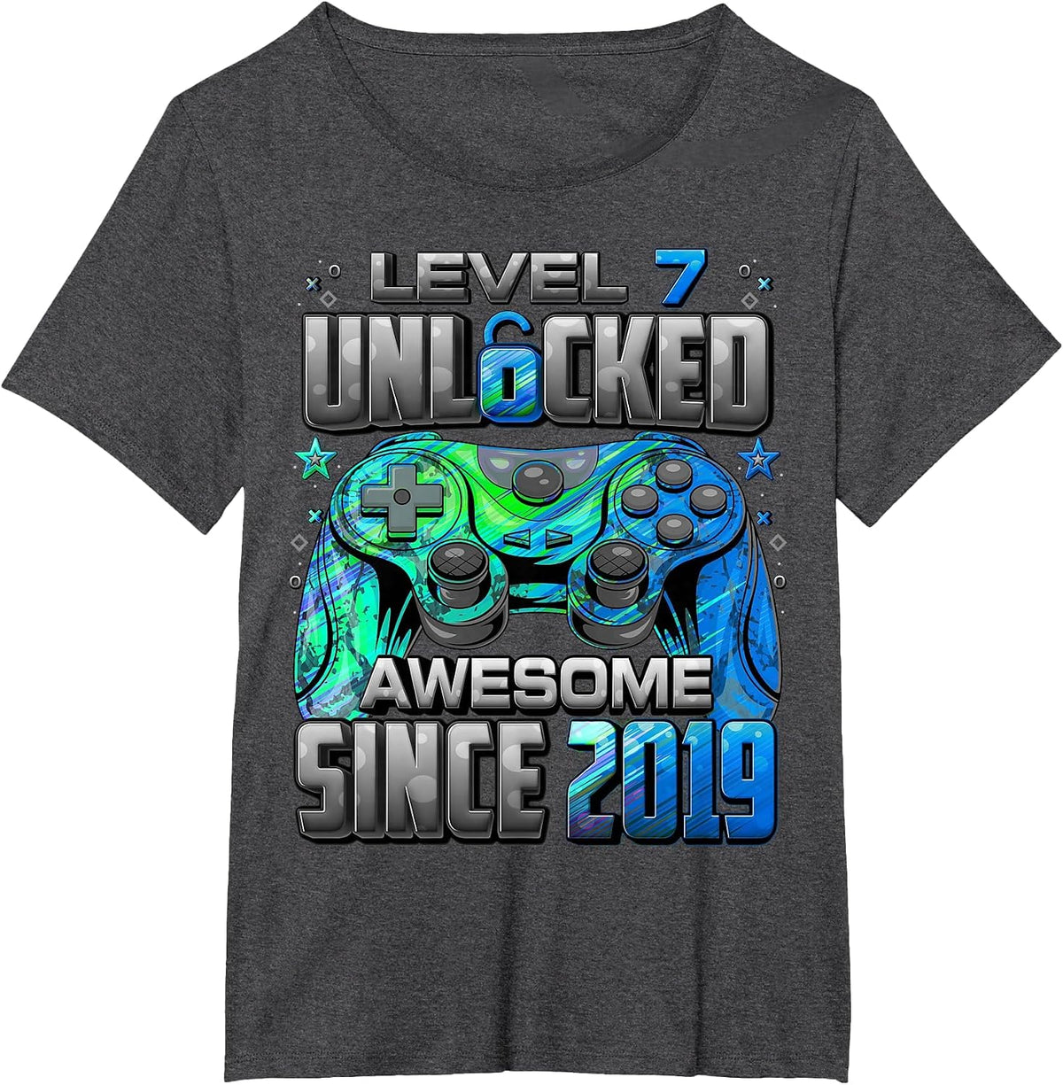 Level 7 Unlocked Awesome Since 2019 7th Birthday Gaming T-Shirt - Dark Heather Grey