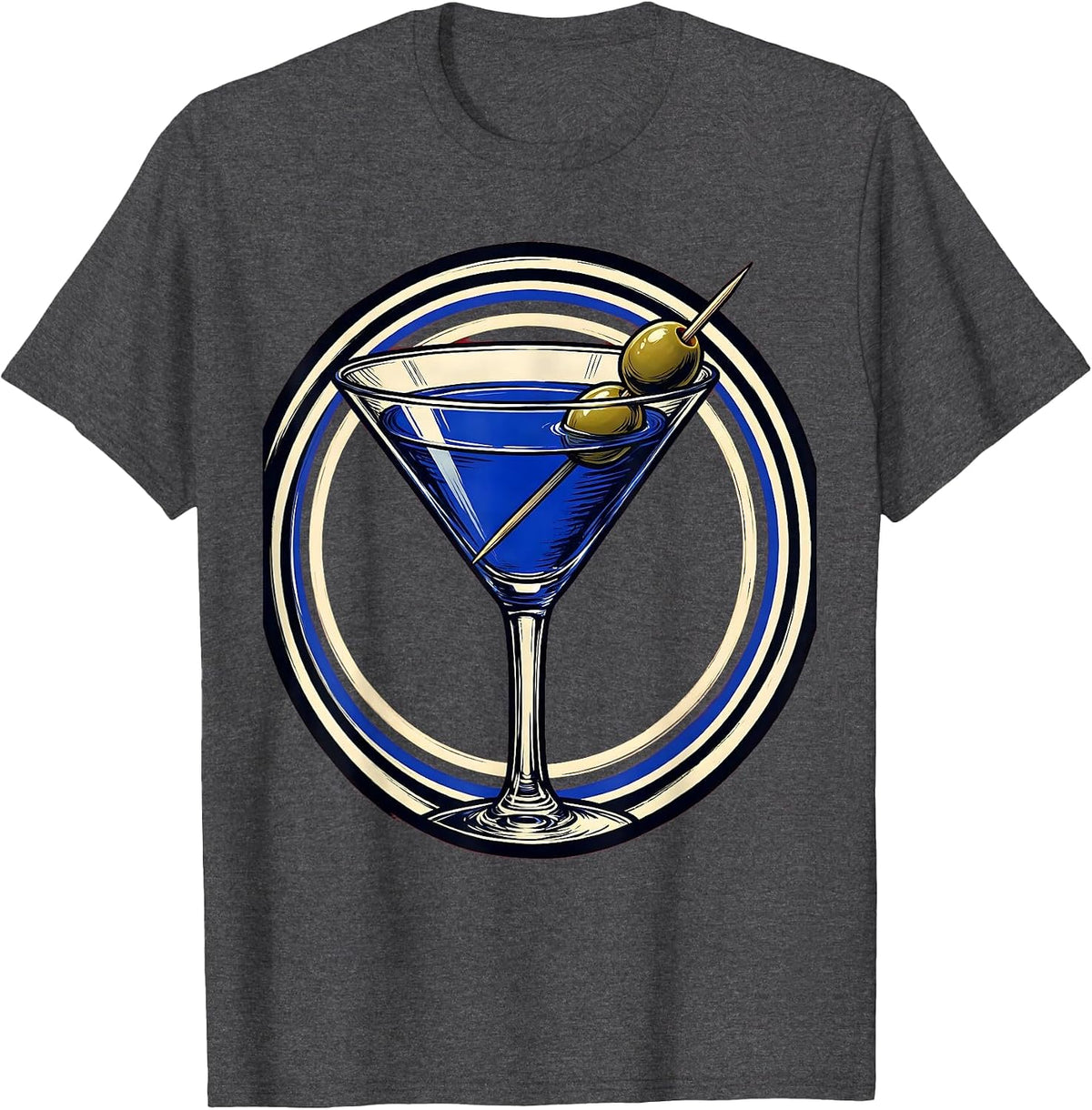 Men's Classic Martini Olive Cocktail Illustration T-Shirt - Dark Heather Grey